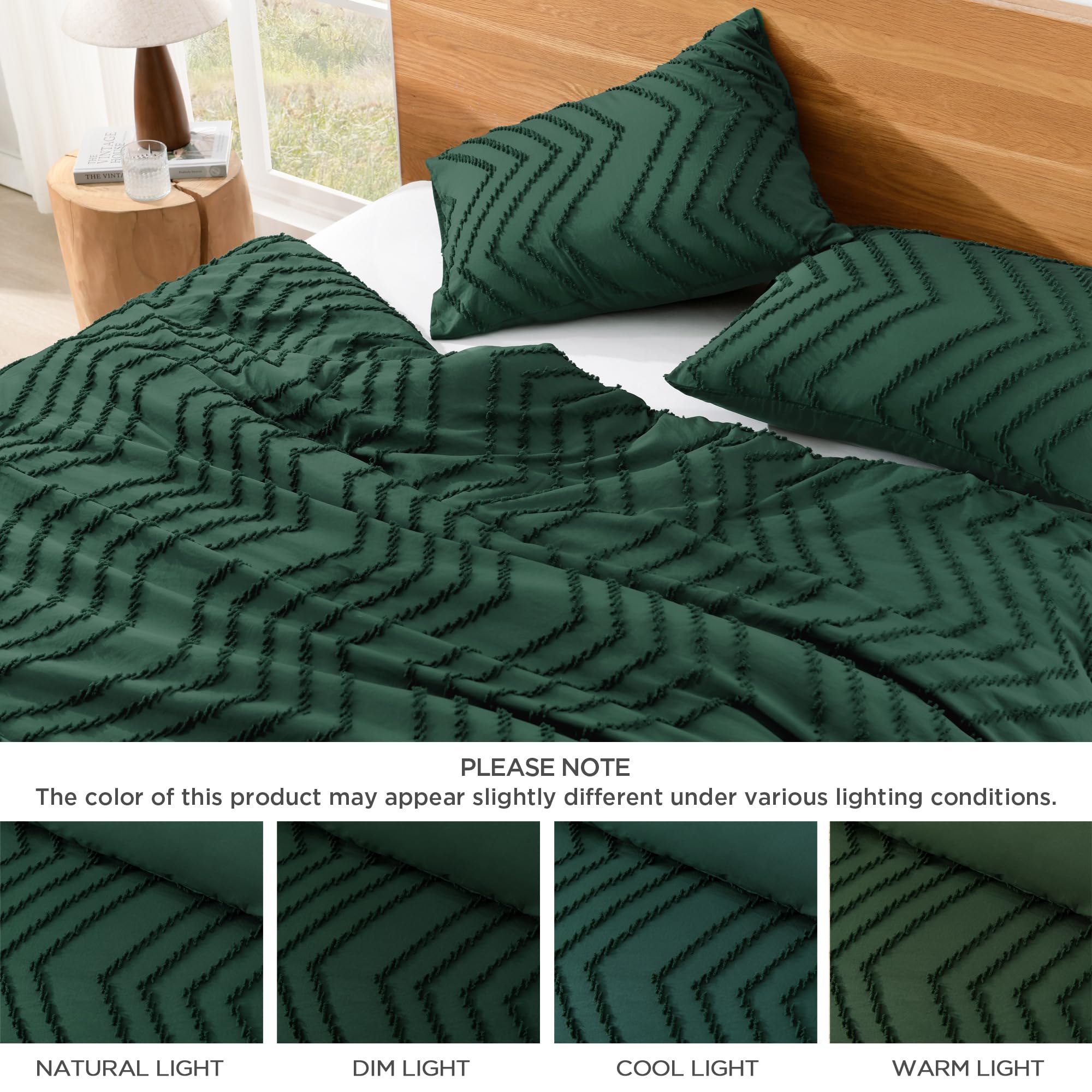 Litanika King Size Comforter Set - Dark Emerald Green 3 Piece Lightweight Down Alternative Bedding, Tufted Fluffy Comforter for All Seasons | Perfect for Master Bedroom, Guest Room & Gift Giving