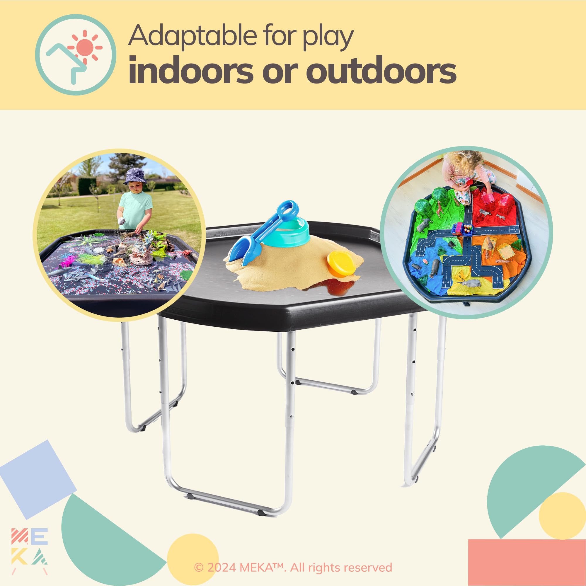 MEKA Large Black Tuff Tray Set with Stand - Sensory Play Tray for Toddlers, Sand & Water Table for Outdoor/Indoor Play - Durable Kids Activity Tray for Sand, Water, Messy Play & Learning Activities
