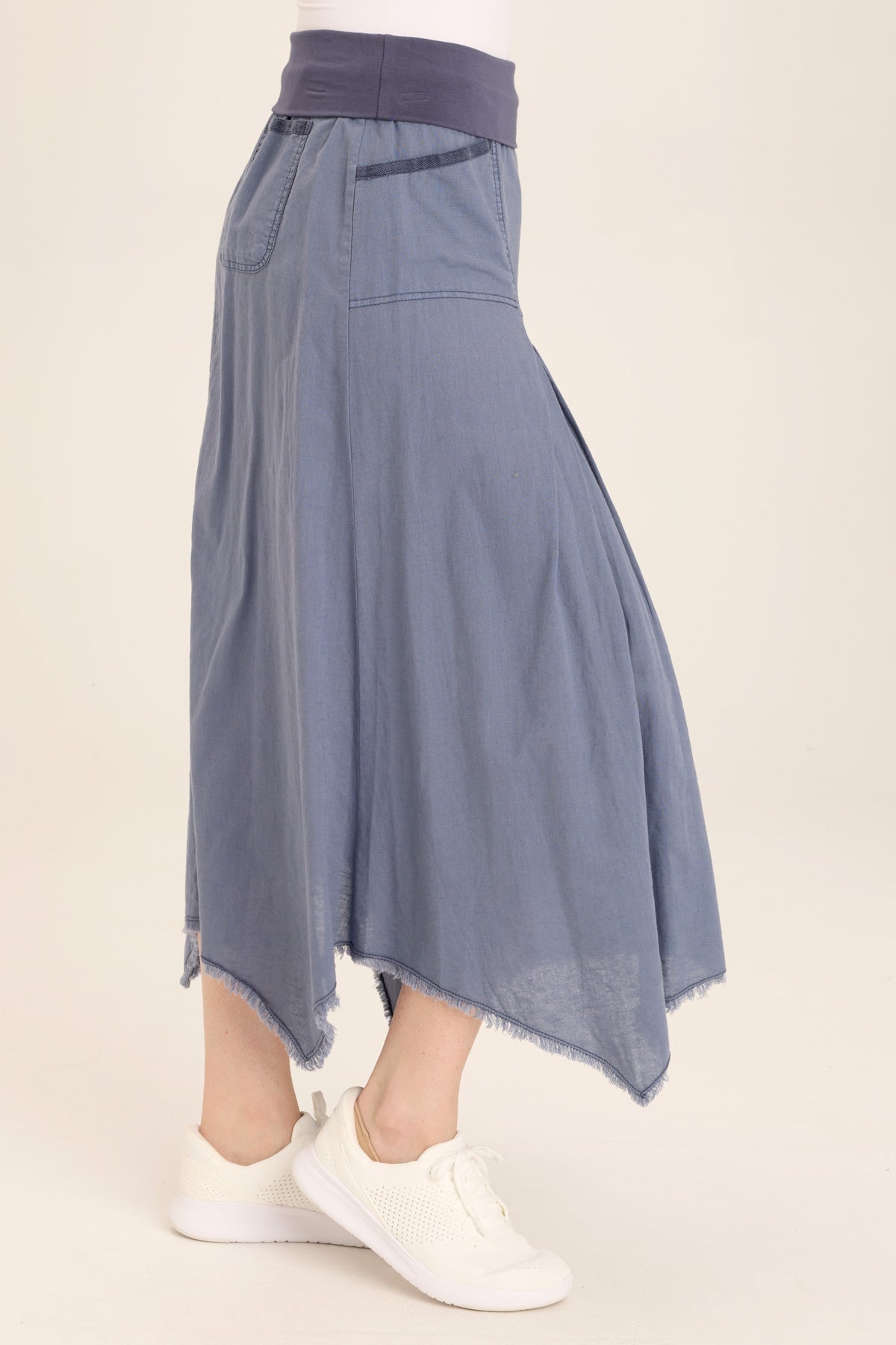 Boho Linen Maxi Skirt with Sharkbite Hem - Flowy Beach Skirt for Women, Summer Vacation & Music Festival Outfits