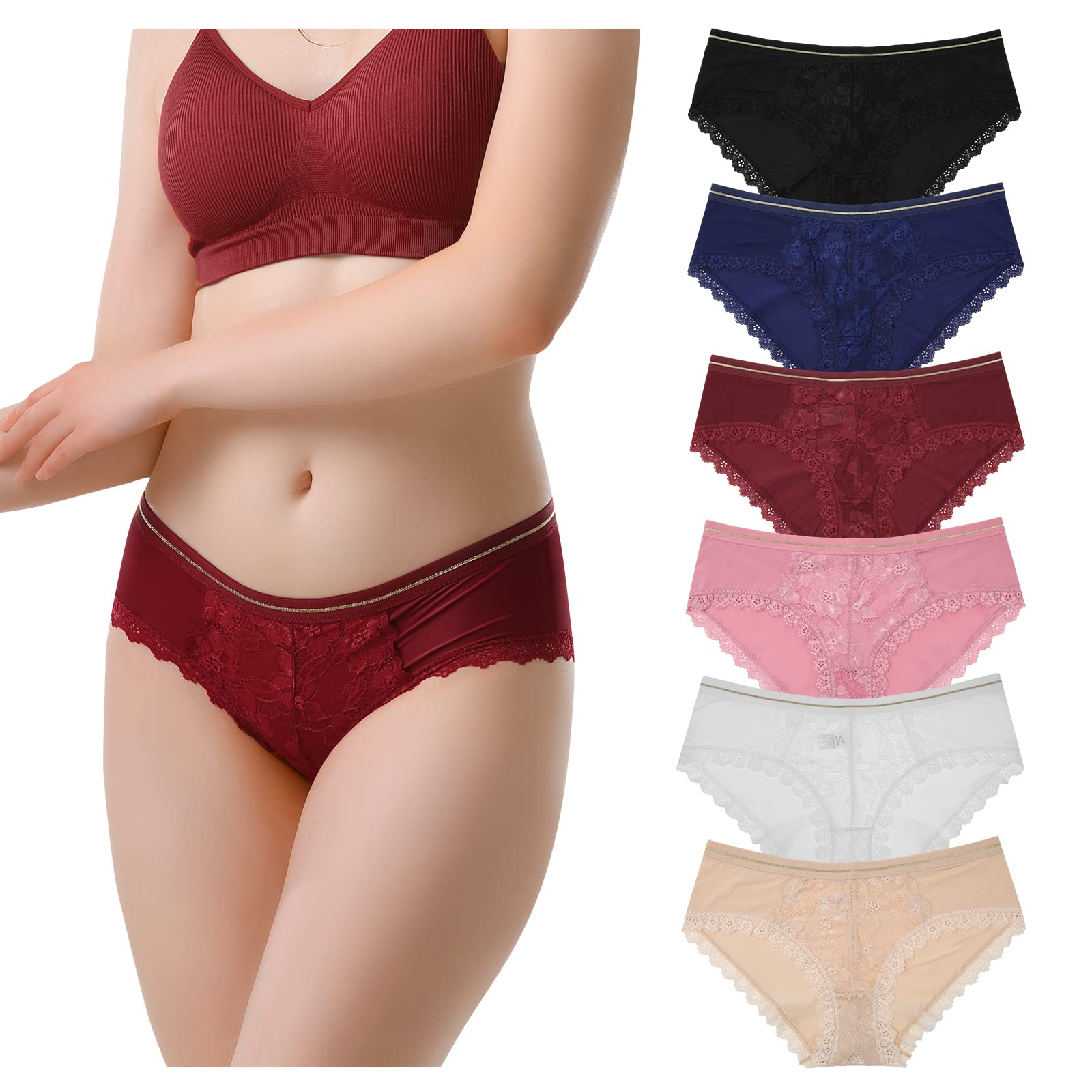 HOKEMP Women's Cheeky Underwear - Soft Stretch Lace Bikini Panties Low Rise Briefs, 5-Pack S-XL | Sexy Comfort for Everyday Wear & Special Occasions