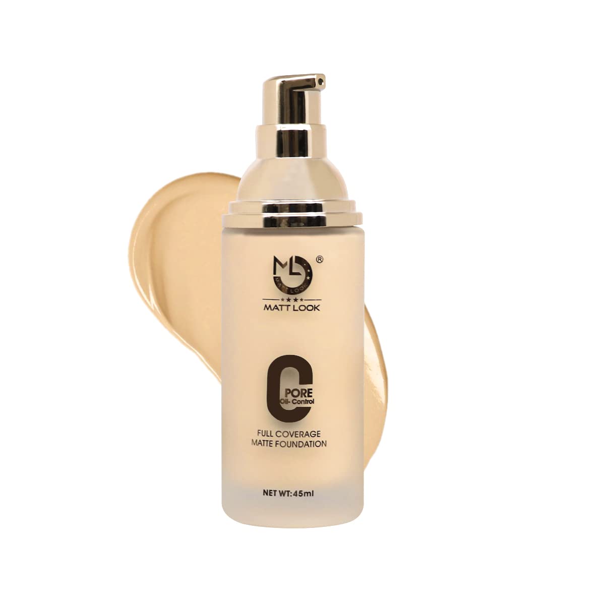 MATT LOOK Zero Pore Oil Control Full Coverage Foundation - 5 Shades, 45ml | Highly Blendable, Buildable Formula | No Flakiness, Natural Skin Finish | Perfect for Oily Skin & Long-Lasting Makeup | Ivory Shade