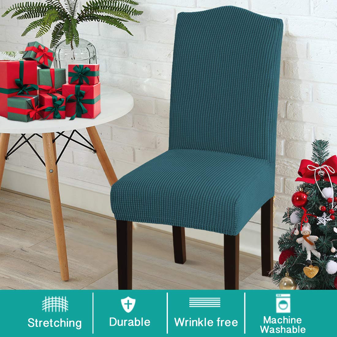 Premium Turquoise Stretch Dining Chair Covers Set of 2 - Washable Slipcovers for Parsons Chairs, Teal Chair Protectors for Home, Hotel & Wedding Decor - Perfect for Dining Rooms, Banquets & Special Events (Deep Teal)