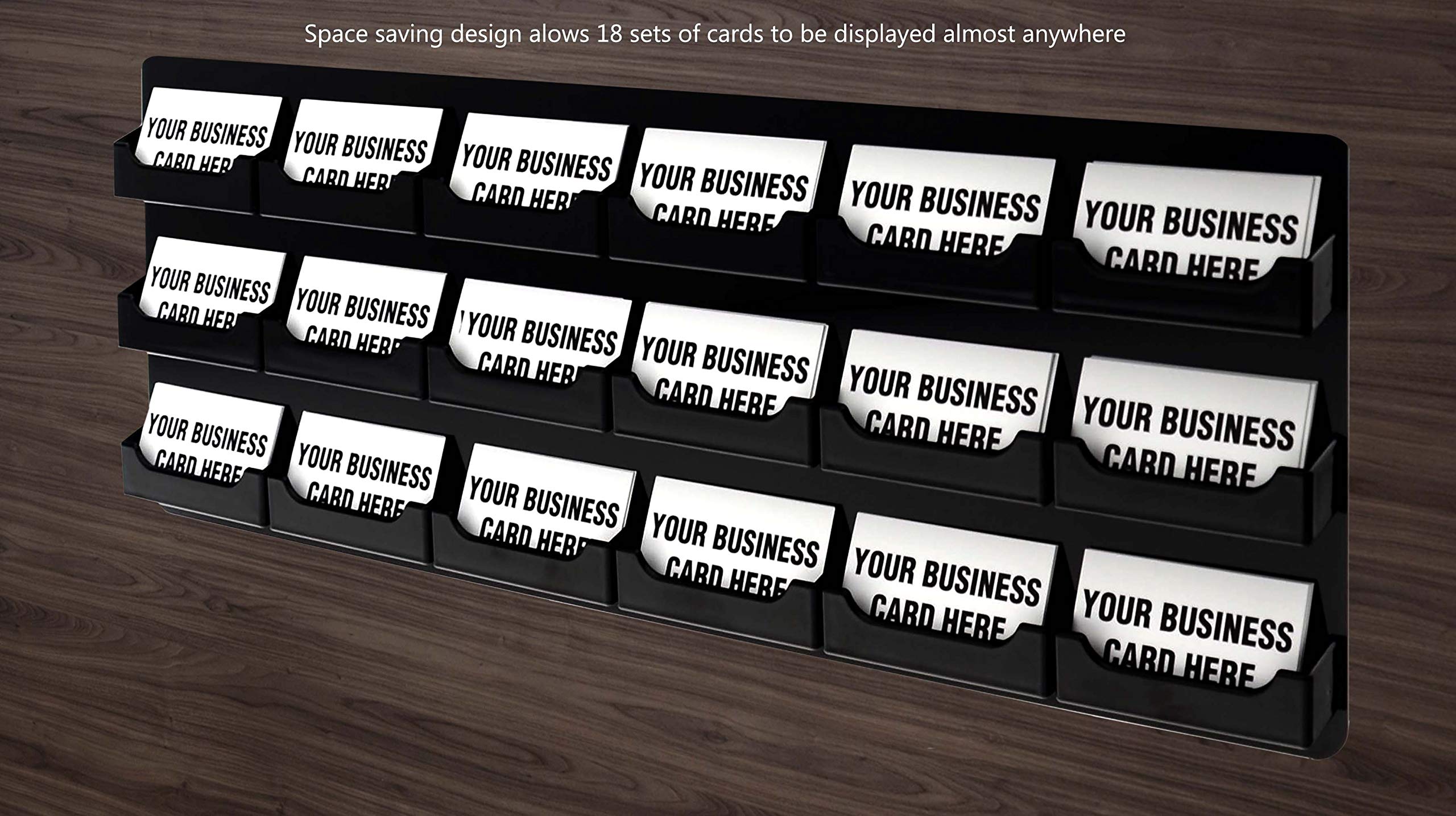 Black Acrylic 18-Slot Wall Business Card Holder - Displays 50 Contact Cards or 30 Gift/Membership Cards (3.5