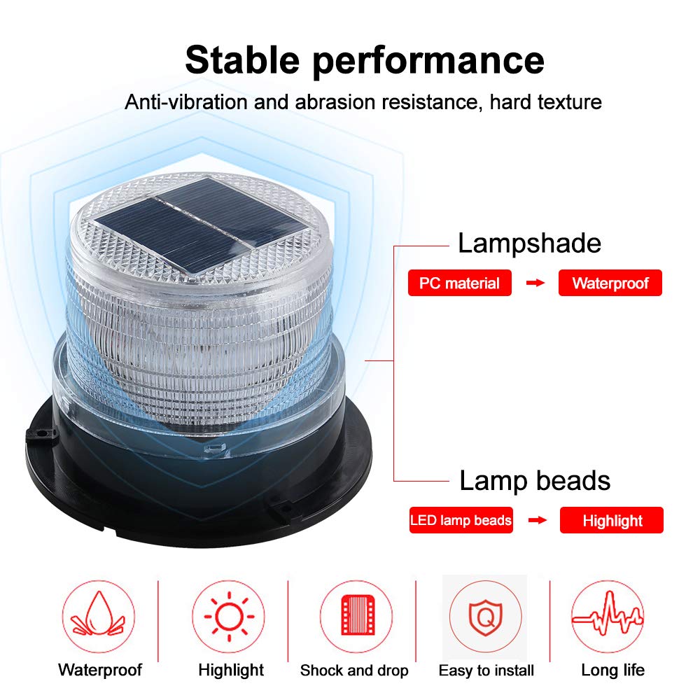Sidaqi 12V Solar-Powered LED Beacon Strobe Light with Magnetic Base - Red & Blue Emergency Warning Flashing Lights for Forklifts, Construction Vehicles, Trucks - Ideal for Roadside Safety, Work Zones & Hazardous Areas