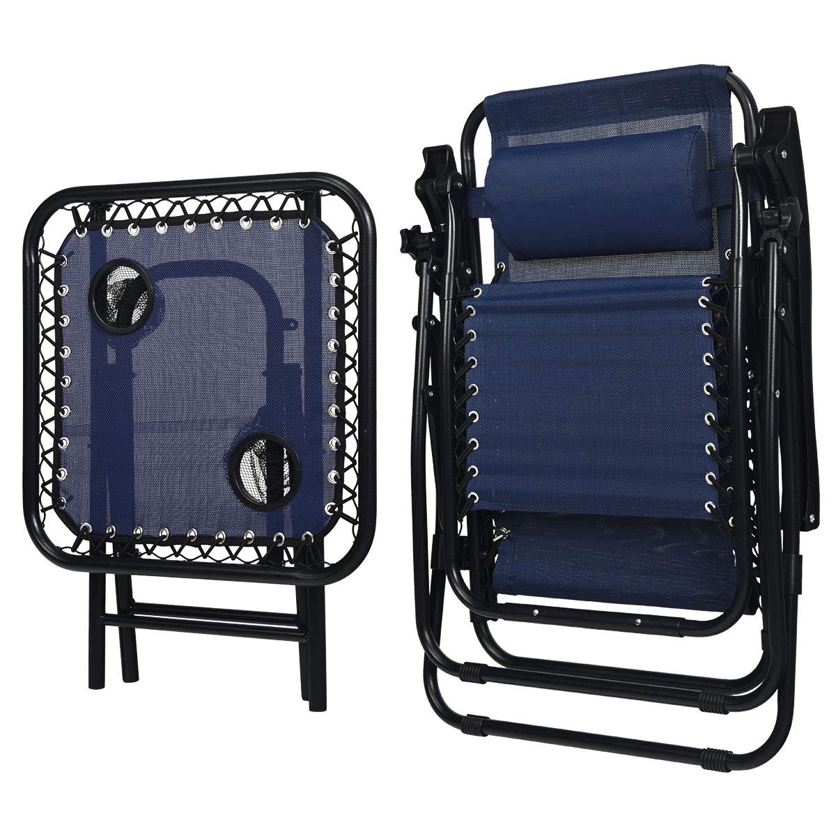 Giantex 3-Piece Zero Gravity Chair Set - Patio Chaise Lounge Chairs with Folding Table for Outdoor, Poolside, Backyard & Garden Relaxation (Navy Blue) - Perfect for Sunbathing, Lounging & Reading by the Pool