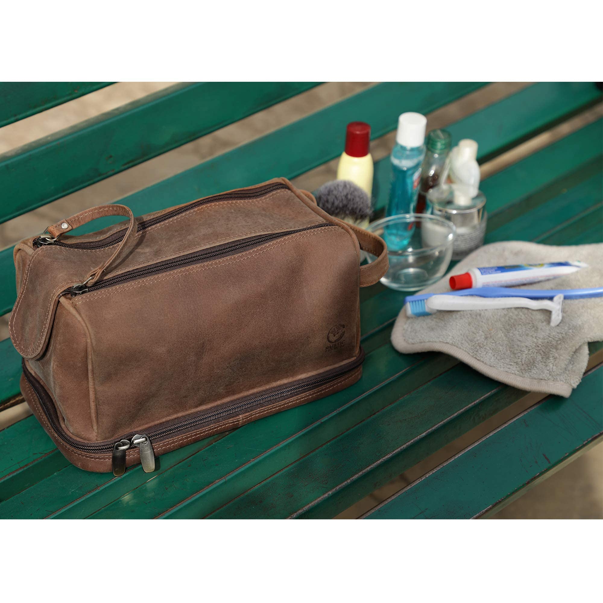Premium Leather Duffel Bag & Toiletry Bag Set - Durable Men's Travel Accessories Gift for Business Trips, Gym & Weekend Getaways