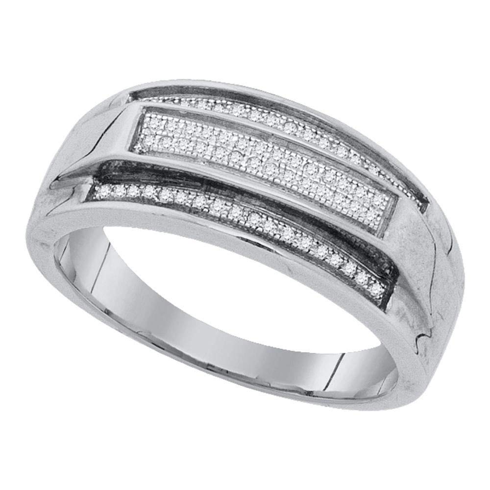 1/5 Cttw Sterling Silver Men's Round Pave Diamond Wedding Band Ring - Size 10 | Elegant & Durable for Weddings, Anniversaries & Special Occasions