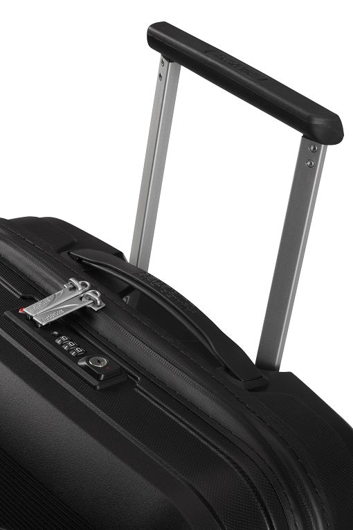 American Tourister Airconic 55cm 4-Wheel Carry-On Hard Shell Luggage - Black | Perfect for Business Travel & Weekend Getaways