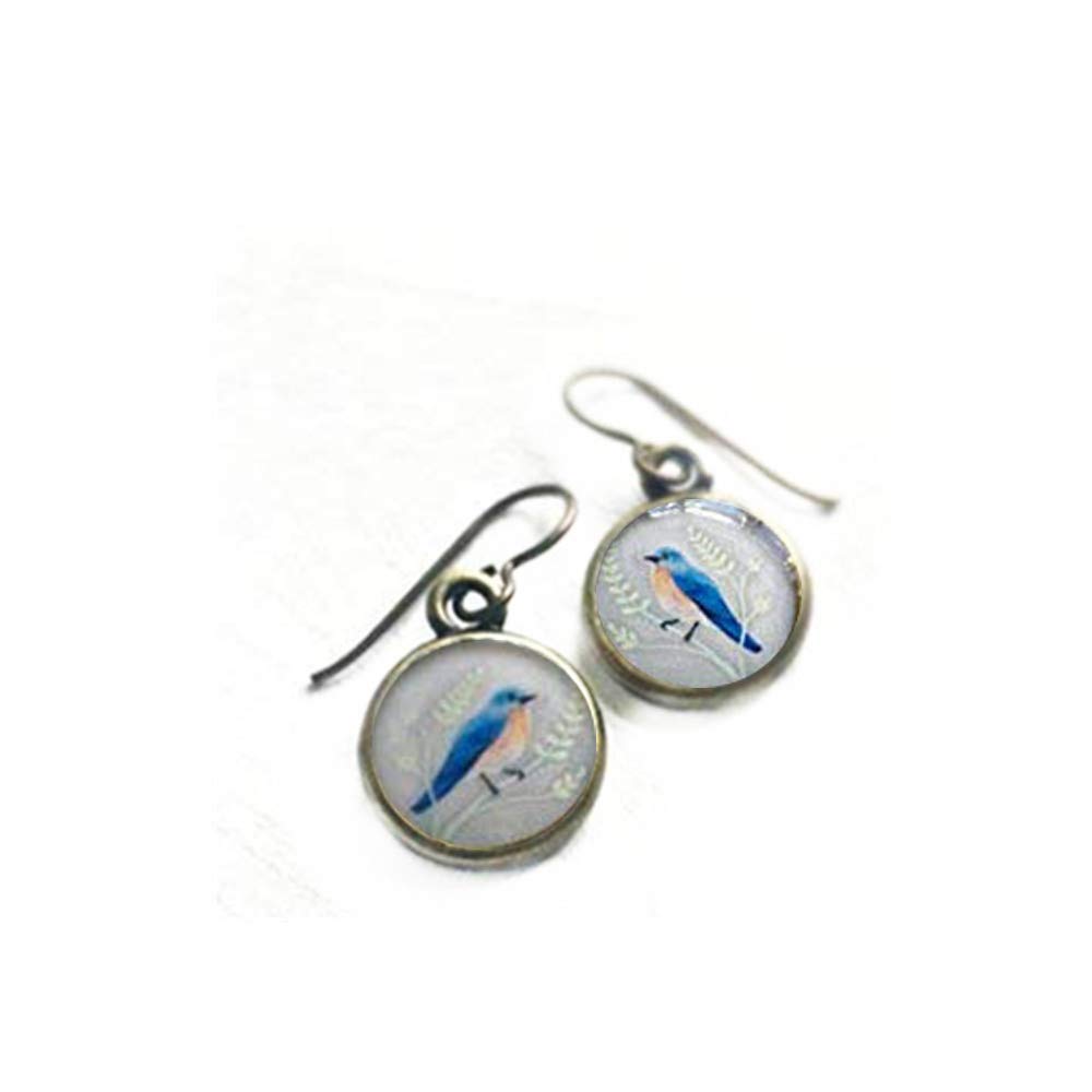 Forever Family Handmade Painted Bluebird Earrings - Artisan Dome Glass Jewelry, Unique Bird-Themed Accessories for Women | Perfect for Weddings, Parties & Everyday Wear