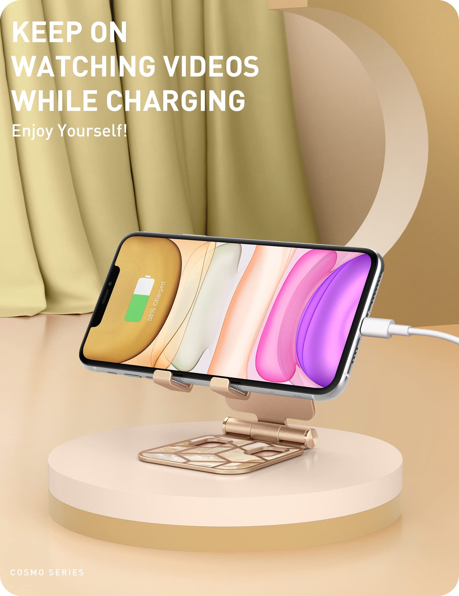 i-Blason Universal Phone Stand for Desk - Foldable Cell Phone Holder Compatible with iPhone 16/15/14/13 Pro Max & All Smartphones - Gold (Perfect for Home Office, Video Calls & Hands-Free Viewing)