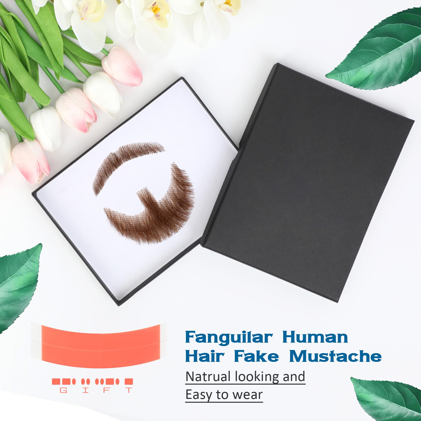 100% Real Human Hair Full Hand-Tied Lace Fake Mustache & Goatee Set - Natural Brown Beard for Men - Realistic Costume Mustache for Halloween, Cosplay, Theater & Movie Props - Perfect for Parties, Dramatic Performances & Entertainment Events