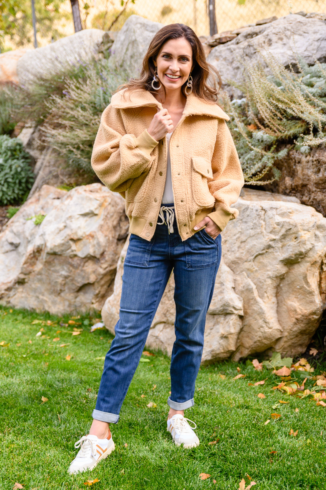 Oversized Collar Sherpa Jacket in Taupe - Cozy Winter Outerwear for Women | Perfect for Casual Outings & Cold Weather
