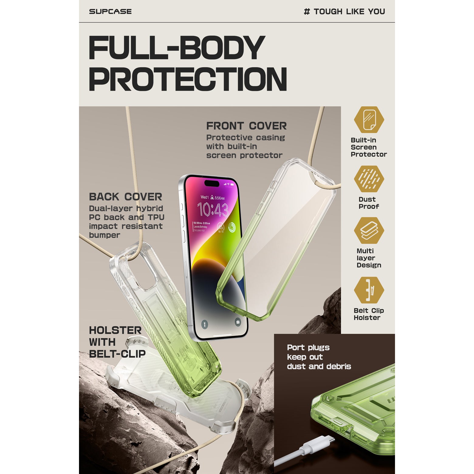 iPhone 15 Pro Max 6.7 Inch Unicorn Beetle PRO Rugged Case - Gradient Green | Shockproof Protective Cover for Outdoor, Work & Travel | Military-Grade Drop Protection