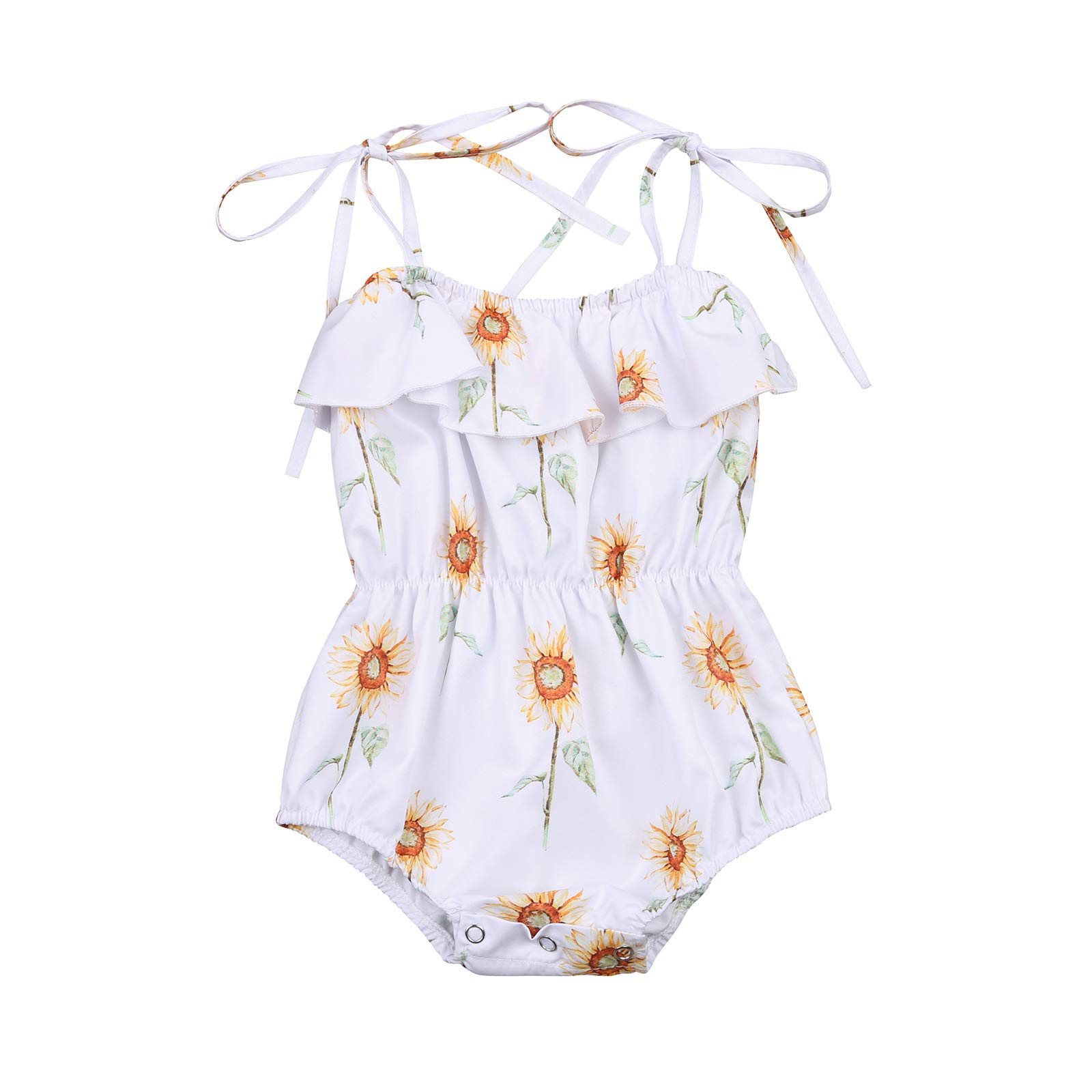 Sunflower Print Newborn Baby Girl Romper - Sleeveless Ruffled Jumpsuit with Floral Design for Summer | Perfect for Photoshoots, Outdoor Play & Special Occasions