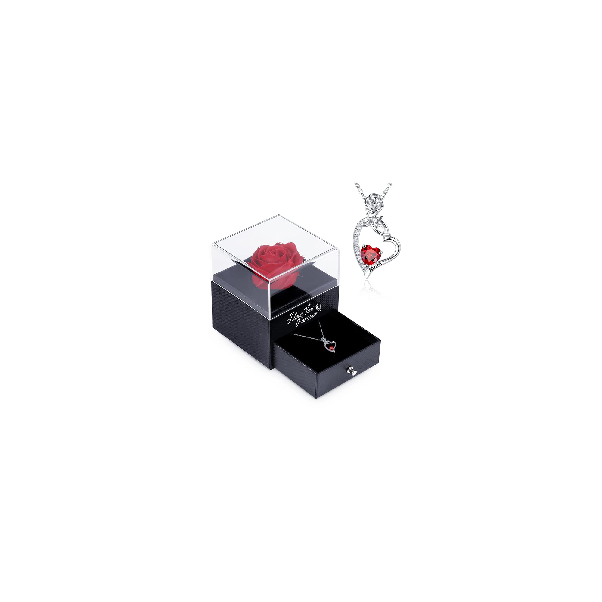 **925 Sterling Silver Rose Heart Necklace with Preserved Red Rose - Birthstone Jewelry for Mom, Perfect Gift for Mother's Day, Valentine's Day, Christmas & Birthday from Daughter or Son - Elegant & Sentimental Keepsake for Special Occasions**