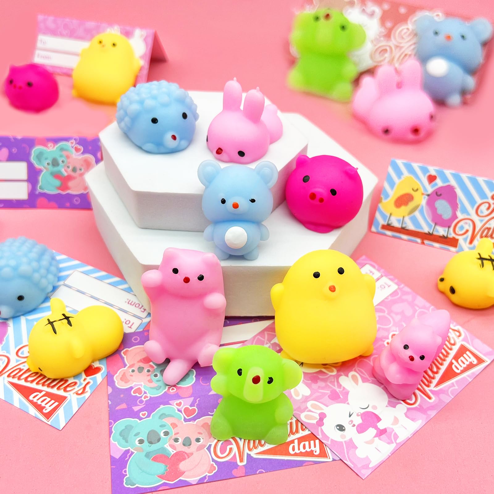 36 Pack Valentine's Day Cards for Kids with Cute Animal Mochi Squishies - Classroom Exchange Gifts, Party Favors & Stress Relief Toys for Boys and Girls - Perfect for Valentine's Day Celebrations, School Activities and Sensory Play