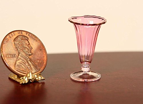Handmade Miniature Ribbed Glass Cranberry Vase for Dollhouse - Philip Grenyer Artisan Collection - Perfect for Dollhouse Decor, Miniature Displays & Collector's Showcase