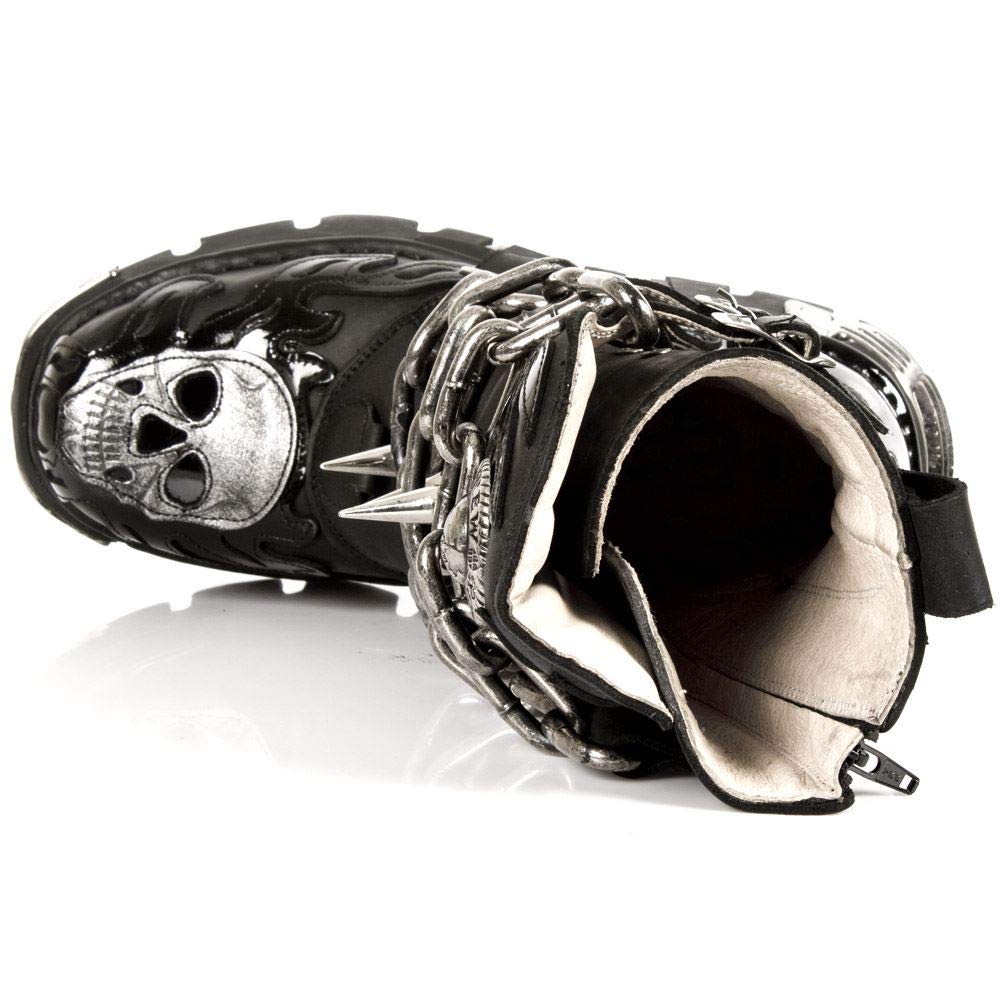 New Rock Men's Black Leather Skull Flame Reactor Boots M.727-S1 - Gothic Punk Motorcycle Riding & Cosplay Footwear for Men