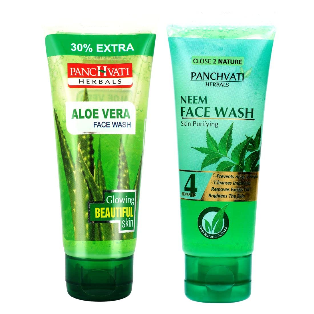 Panchvati Herbals Aloe Vera & Neem Face Wash Combo - 60ml Each, 120ml Total - Natural Cleanser for Acne, Oily & Sensitive Skin - Daily Skincare Routine for Men & Women