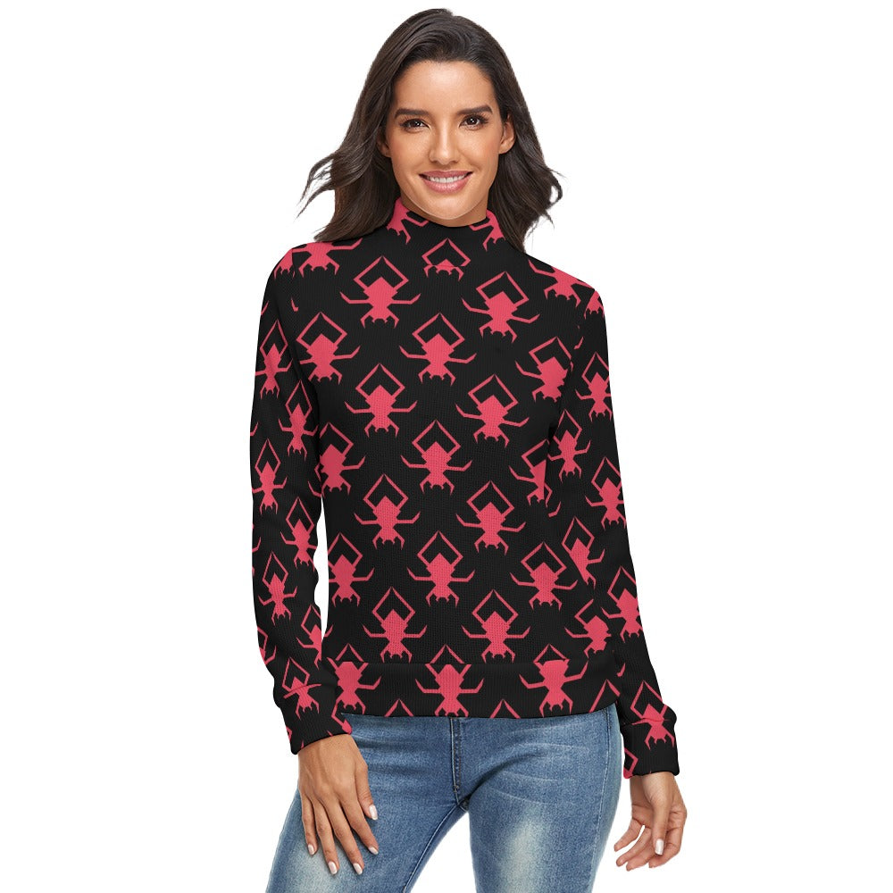 Gothic Pink Spiders Long Sleeve Turtleneck Sweater for Women - Vintage Halloween Goth Fashion Top - Perfect for Fall Winter Outfits, Party & Cosplay