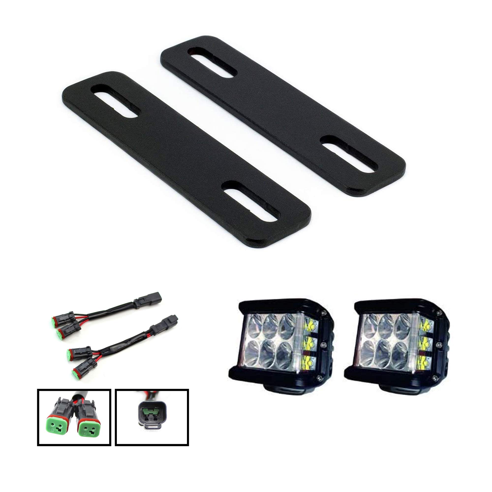 Cali Raised LED Ditch Light Mounting Brackets with 27W Side Projecting LED Pods & 2 DT Plug Splitters - Heavy Duty Off-Road Lighting Accessories for Jeep, Truck, SUV - Perfect for Night Driving, Camping & Off-Road Adventures