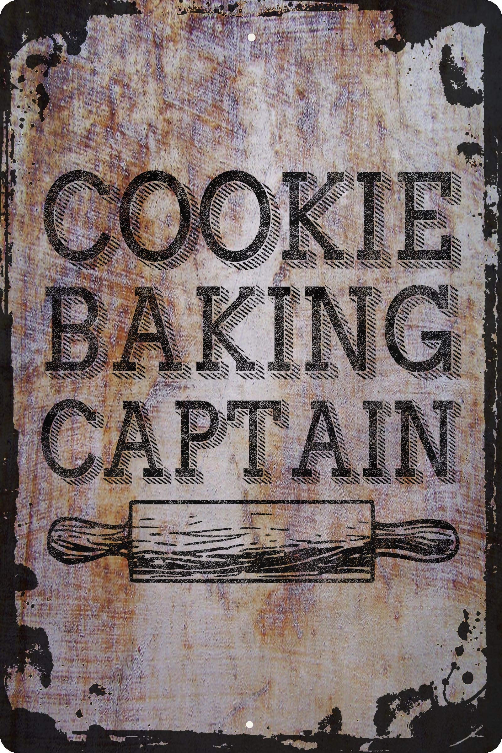 Funny Wall Sign Cookie Baking Captain with Rolling Pin - Hobby Pride Food Decor, Flat Canvas Art Print for Kitchen & Baking Room - Unique Gift for Bakers & Cooking Enthusiasts