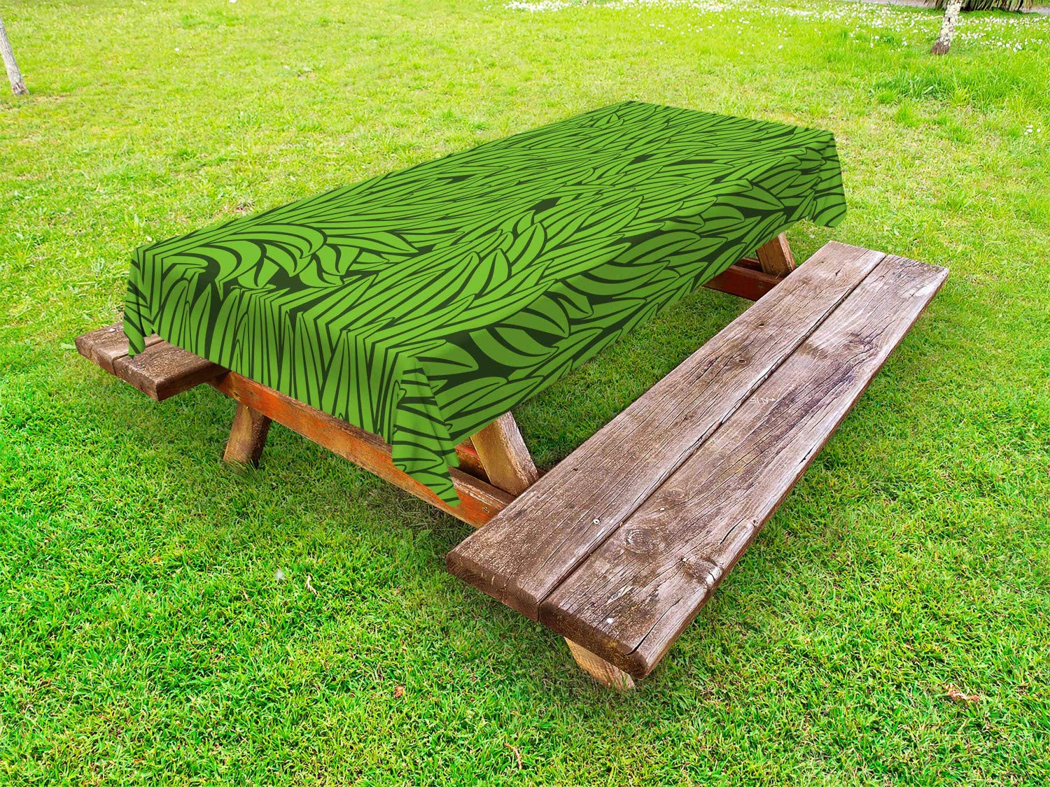 Ambesonne Green Outdoor Tablecloth - Hand Drawn Grass Pattern, Abstract Eco-Friendly Design, Washable Picnic Table Cover 58x104 Inches, Lime Green & Emerald | Perfect for Garden Parties, BBQs, Picnics & Outdoor Dining