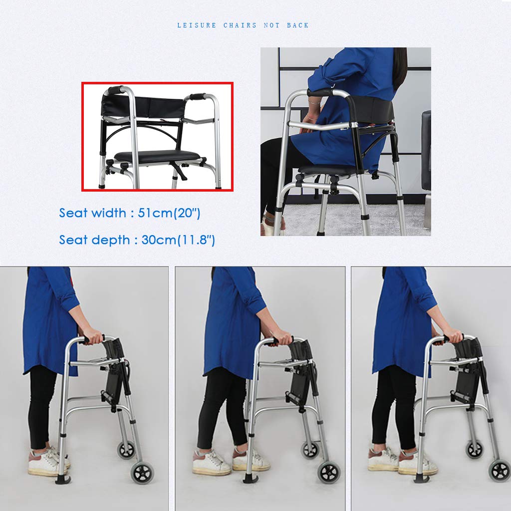 4-Wheel Folding Walker with Brakes - Adjustable Height, Lightweight & Portable Mobility Aid for Seniors & Handicapped - Includes Padded Seat | Ideal for Indoor/Outdoor Use, Elderly Assistance & Post-Surgery Recovery