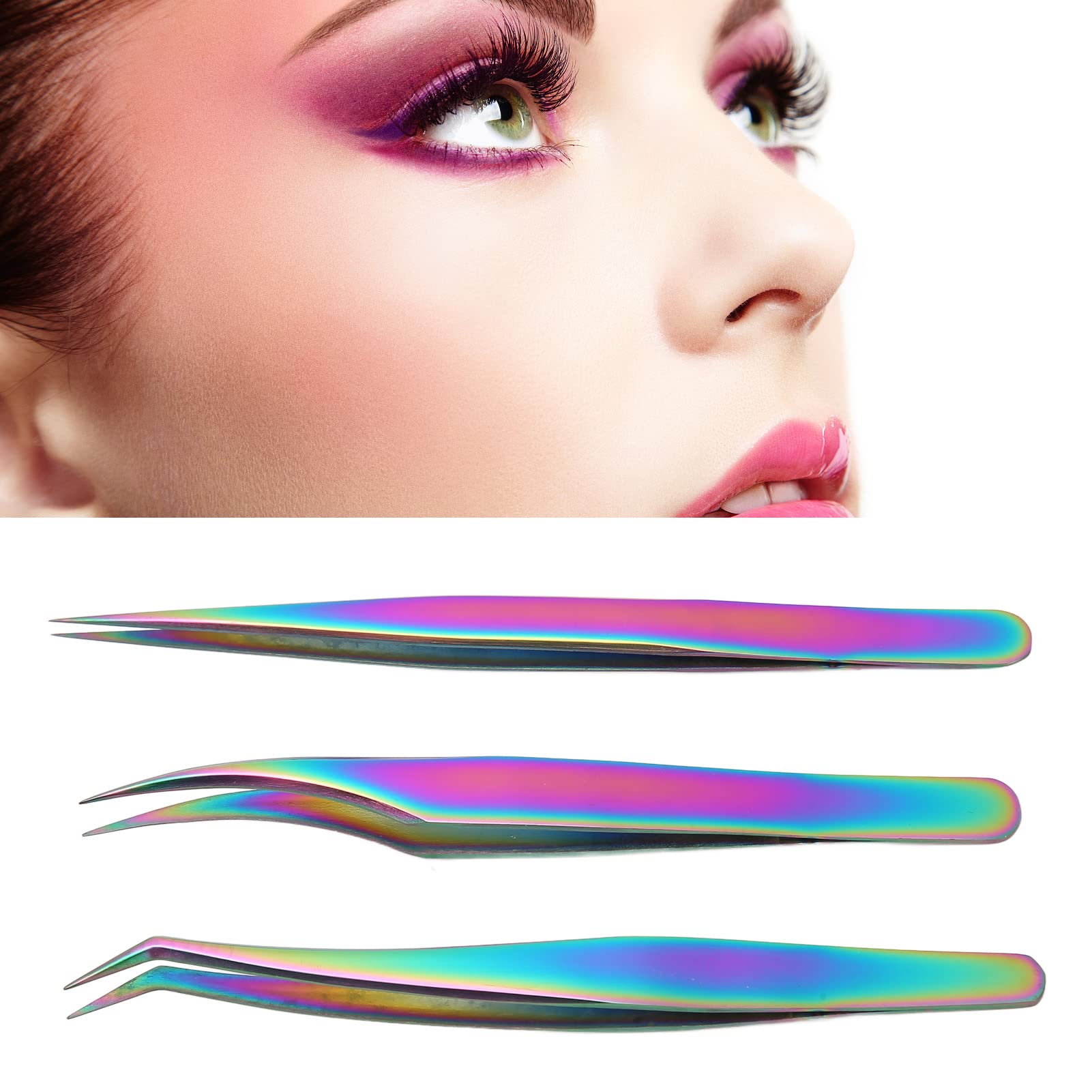 3PCS Professional Eyelash Extension Tweezers Set - Stainless Steel Lash Volume Tools with Storage Box | Perfect for Salon, Home Use & DIY Eyelash Extensions