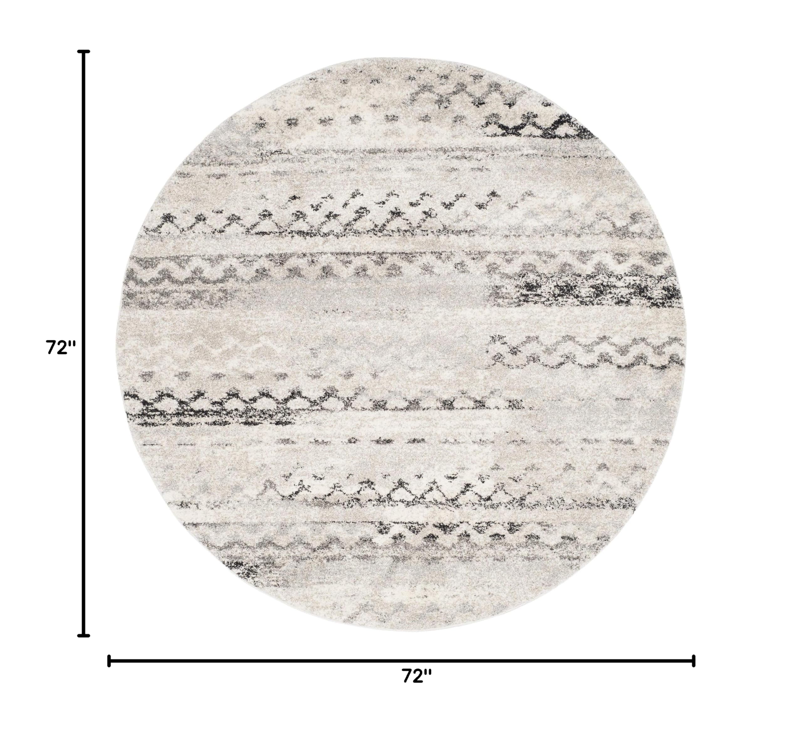 SAFAVIEH Retro Collection 6-Foot Round Cream & Grey Area Rug - Modern Abstract Non-Shedding Design for Dining Room, Living Room, Bedroom & Entryway - Perfect for Boho, Mid-Century & Contemporary Home Decor