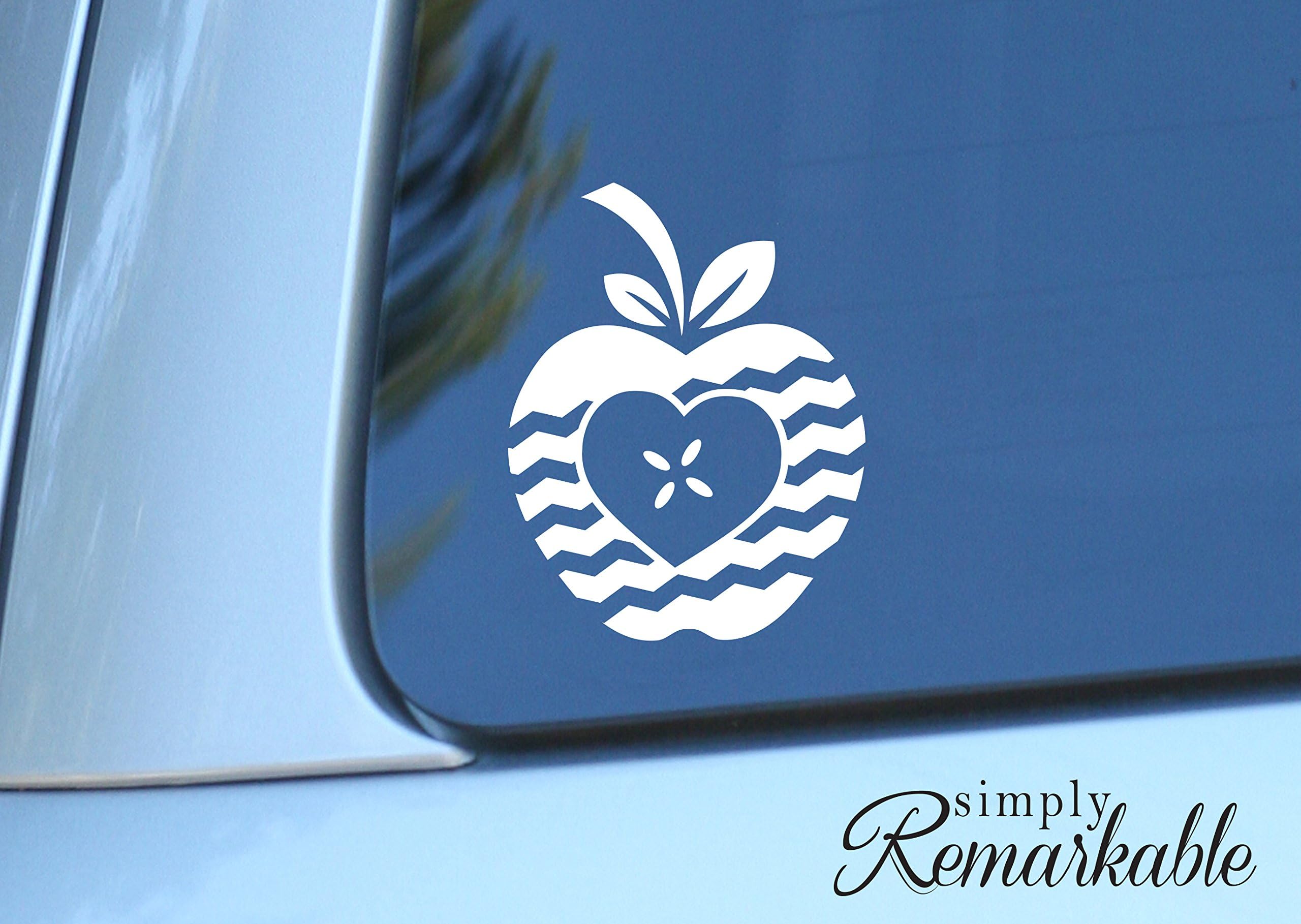 Vinyl Decal Sticker for Computer, Wall, Car, Mac, MacBook - Chevron Apple Heart Frame Design - Perfect for Teachers, Students, Gifts, iPads, Tutors - Great for Personalizing Laptops, Notebooks, Water Bottles & Home Decor