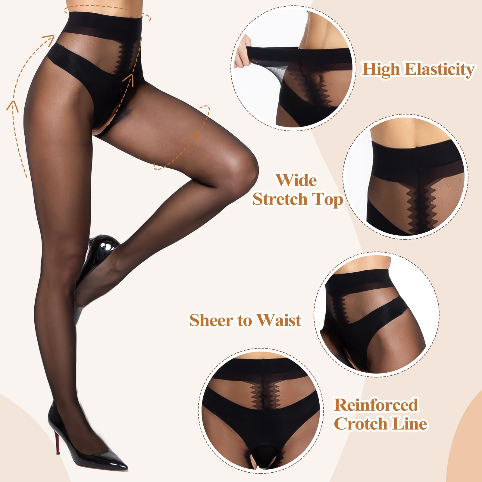 MANZI Sheer Pantyhose for Women - 30 Denier High Waist Tights, Sheer to Waist Stockings with Suspenders | Perfect for Office, Party & Formal Occasions