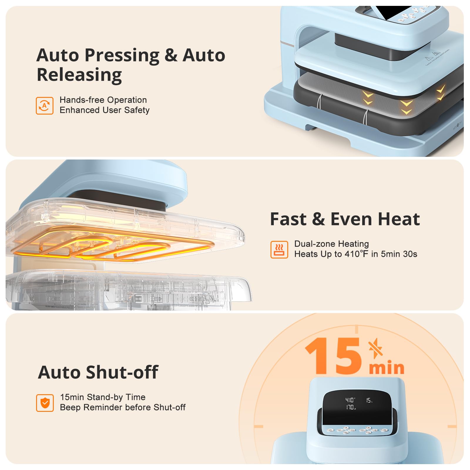 HTVRONT Auto Heat Press 2 - 15x15 Inch Digital Heat Press Machine for T-Shirts, Sublimation, Puff HTV & Heat Transfer Projects | Adjustable Pressure & Taller Heating Height | Fast & Even Heating | Perfect for DIY Crafts, Custom Apparel & Small Business Use