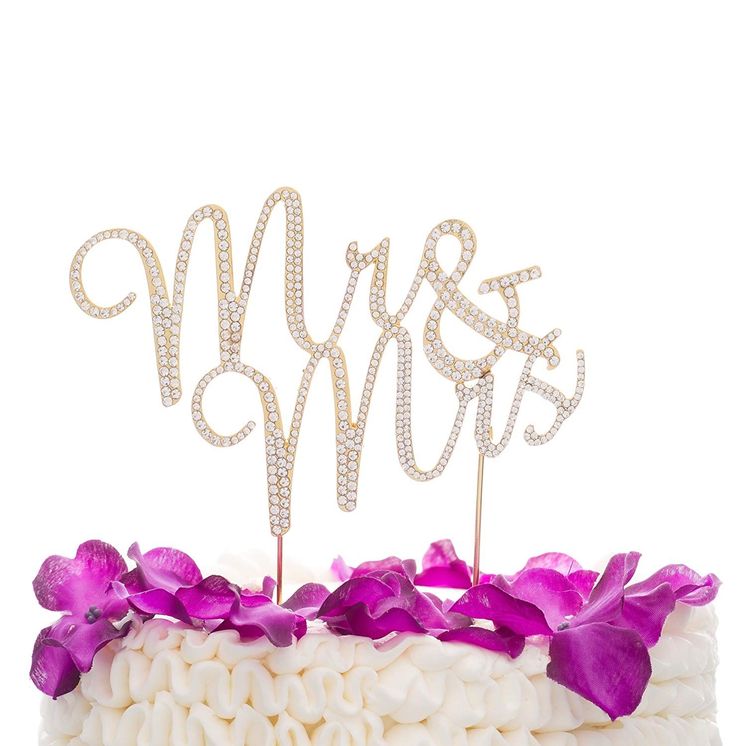 Elegant Gold Rhinestone Wedding Cake Topper for Mr & Mrs - Perfect for Wedding Desserts, Anniversary Cakes & Romantic Celebrations