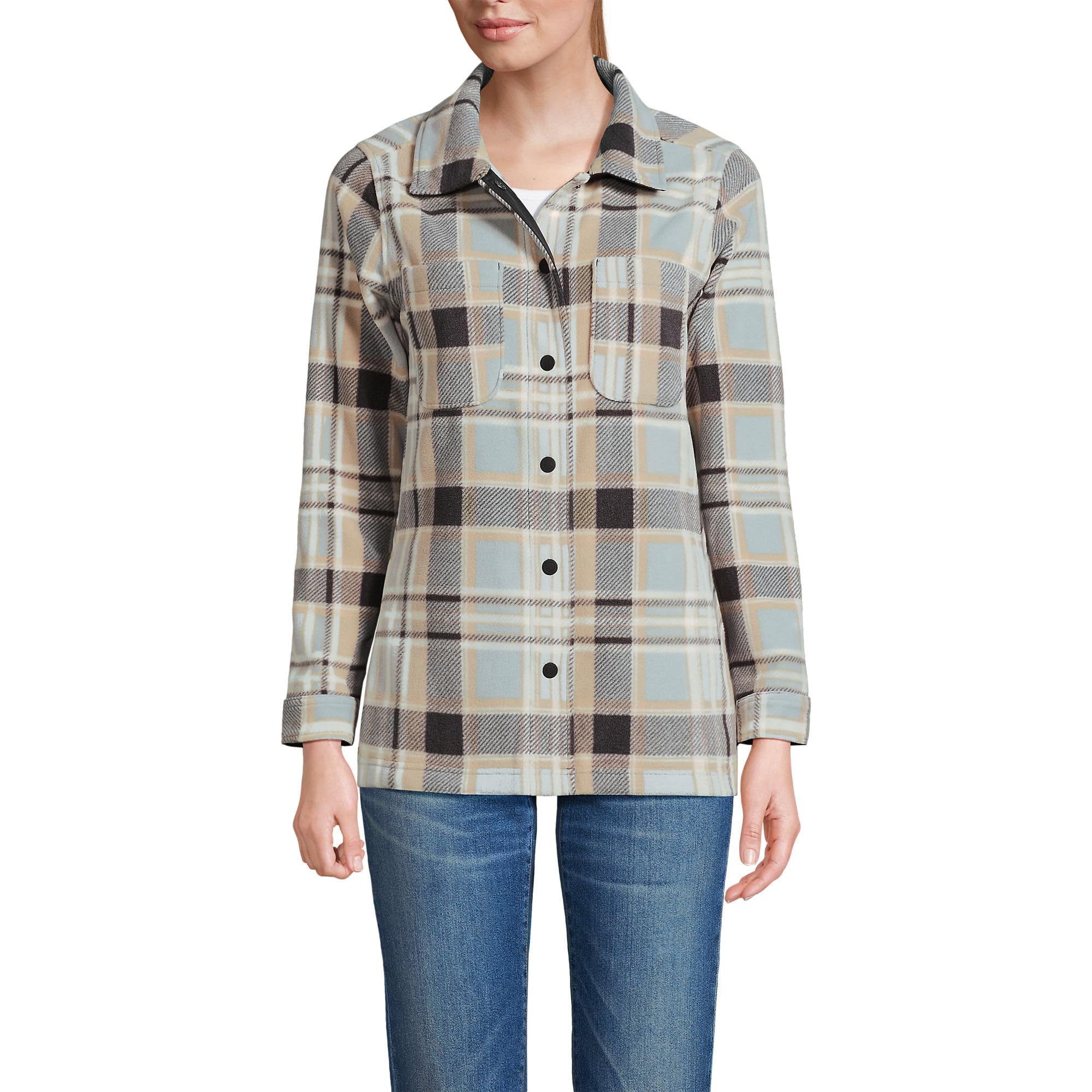 Lands' End Women's Anyweather Fleece Shirt Jacket - Lightweight Warm Fleece Lined Shirt for Outdoor Hiking, Camping & Casual Wear