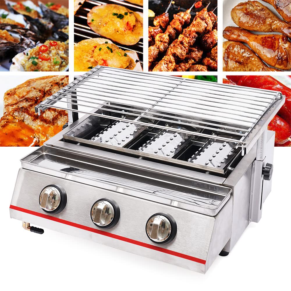 **3-Burner Stainless Steel Commercial Gas BBQ Grill - 2800PA LPG Outdoor Grill with Multi-Function for Camping, Picnics & Backyard Cooking**