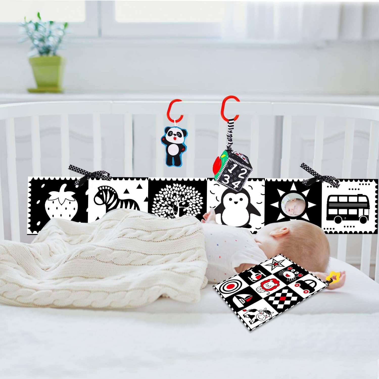 High Contrast Baby Toys 0-6 Months - 4Pcs Montessori Sensory Soft Book with Mirror for Newborns | Black & White Infant Toys for Early Education & Tummy Time | Perfect Baby Shower Gift for Brain Development