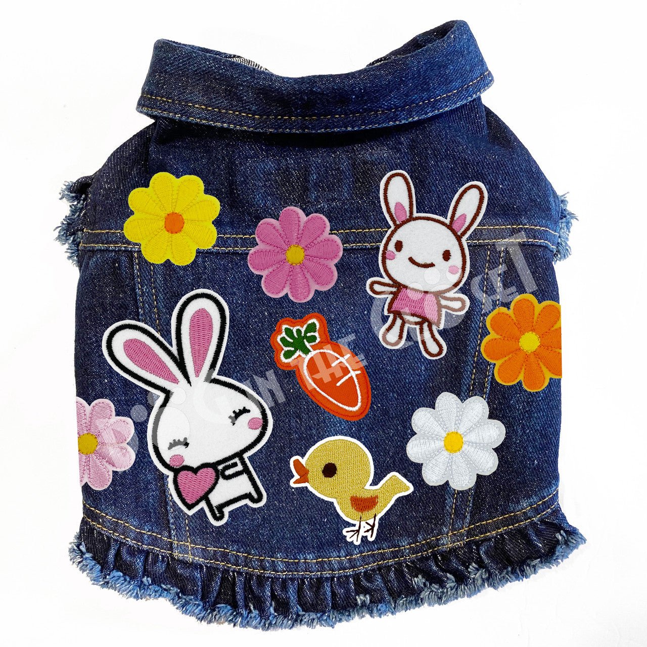 Easter Bunny Denim Dog Jacket with Ruffles - Cute Pet Costume for Small Dogs - Perfect for Easter Photos, Pet Parties & Holiday Celebrations
