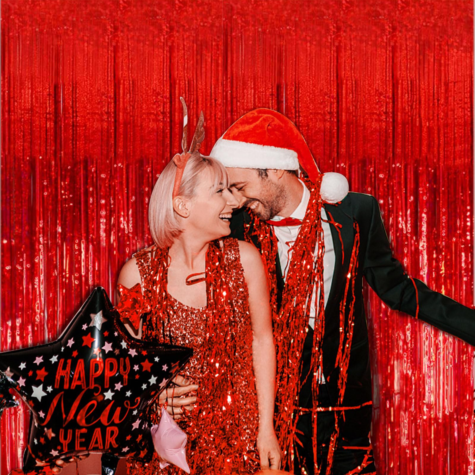 2 Pack Red Foil Fringe Streamers - Christmas Party Decorations, Birthday Backdrop, New Year Holiday & Bachelorette Party Supplies for Carnival Casino Theme Decor | Perfect for Photo Booths, Wall Decor & Celebration Backgrounds