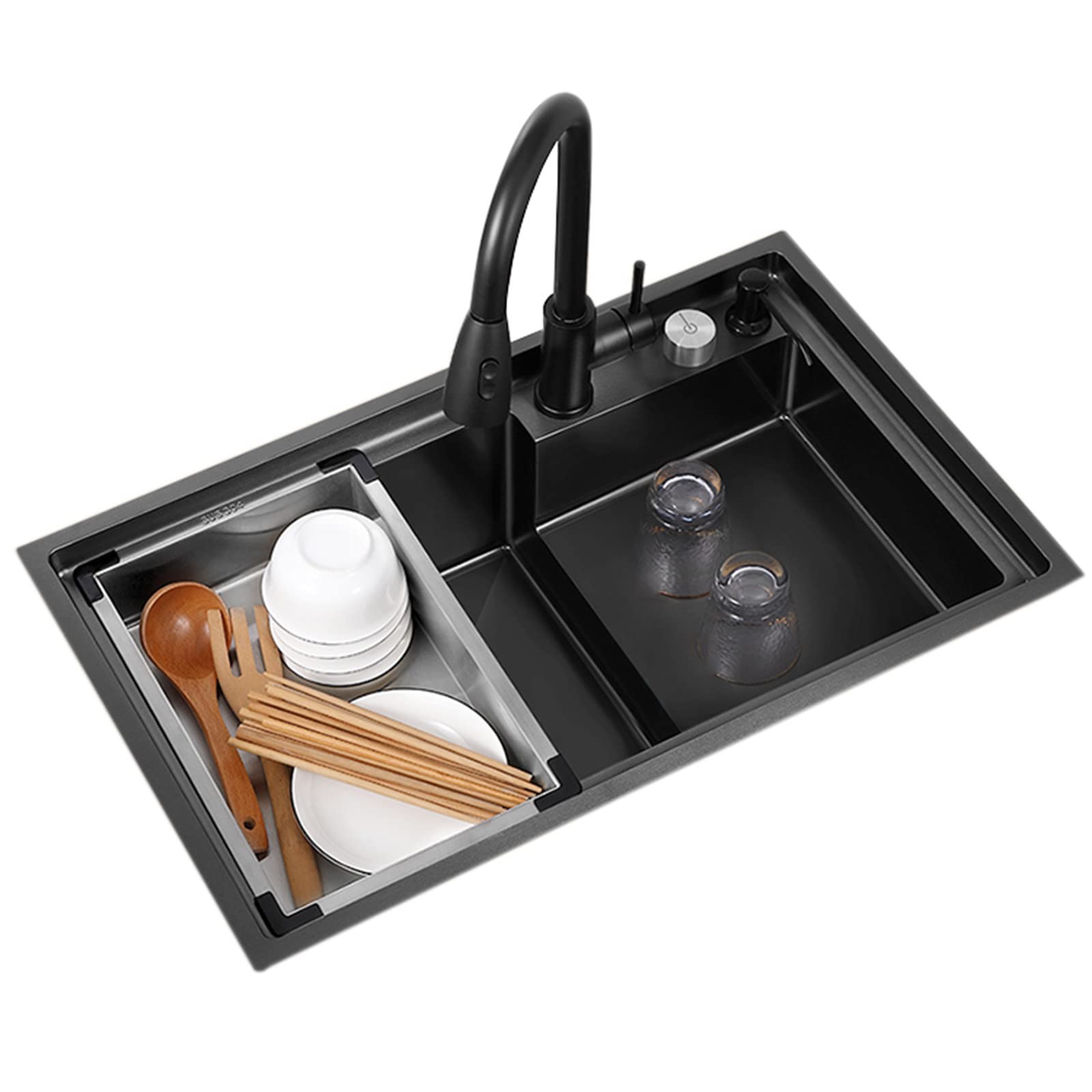 29.5 Inch Black Commercial Kitchen Sink with Strainer - Dual Mount Drop-in/Undermount Stainless Steel Sink (30.7x18.1x9.4 Inches) - Perfect for Restaurants, Food Trucks & Home Kitchens
