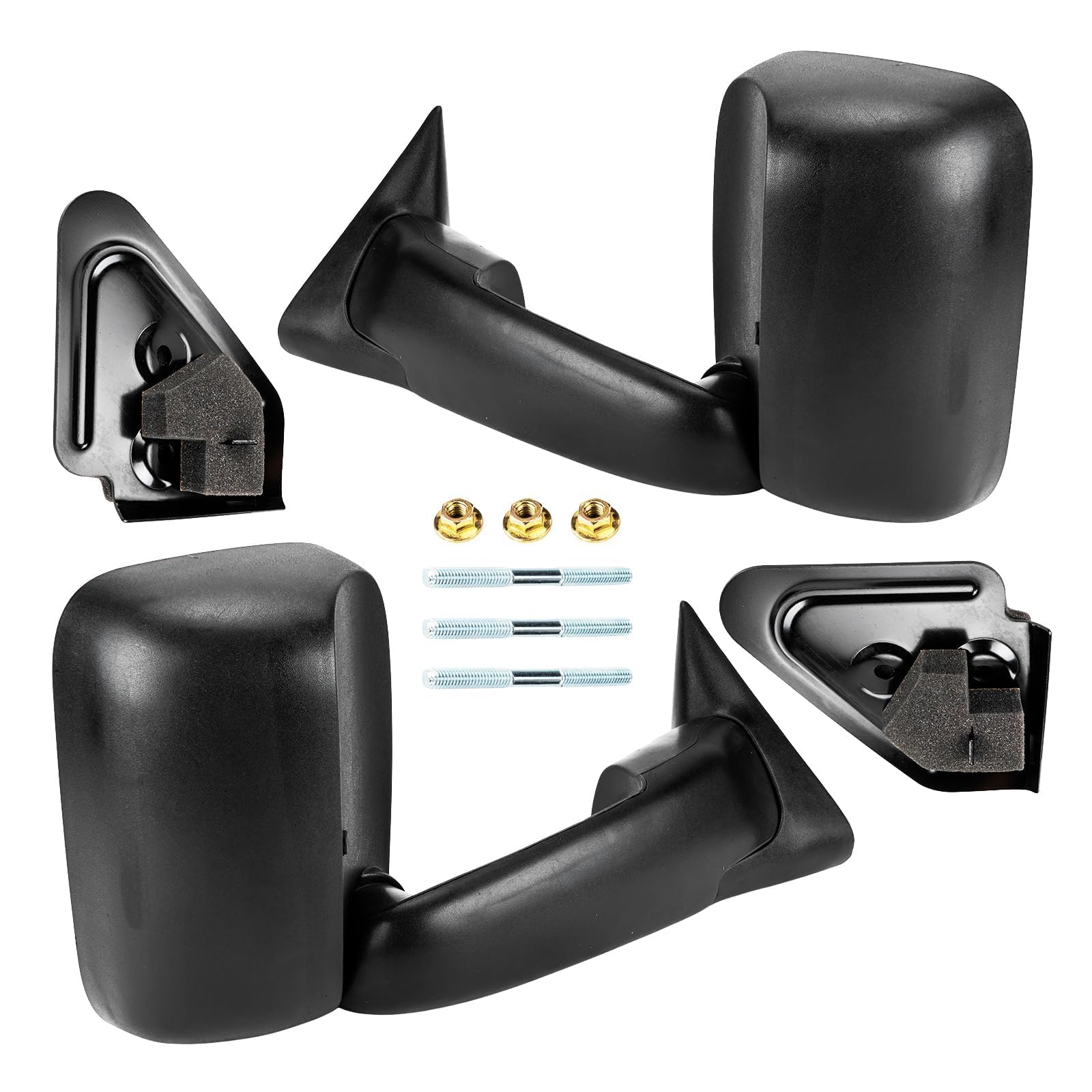 KAX 1 Pair Towing Mirrors for Ram 1500/2500/3500 - Manual Folding & Upturn, Plane & Convex Glass - Perfect for Towing, Off-Roading & Heavy-Duty Use