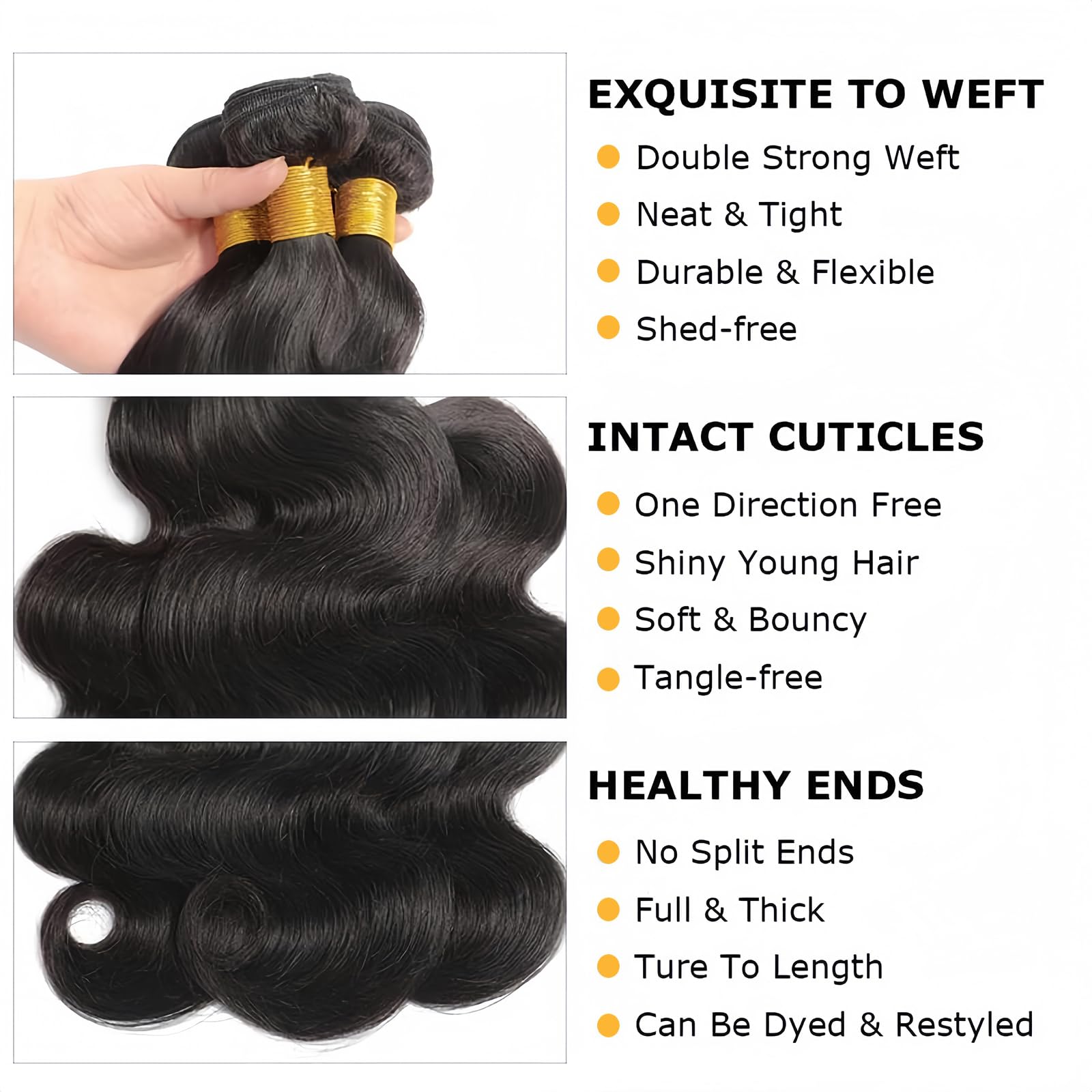 12A Brazilian Human Hair Bundles 20 22 24 26 Inch Body Wave Weave Hair Extensions - 100% Unprocessed Natural Black Hair (4 Bundles) - Perfect for Salon Styling, Daily Wear & Special Occasions