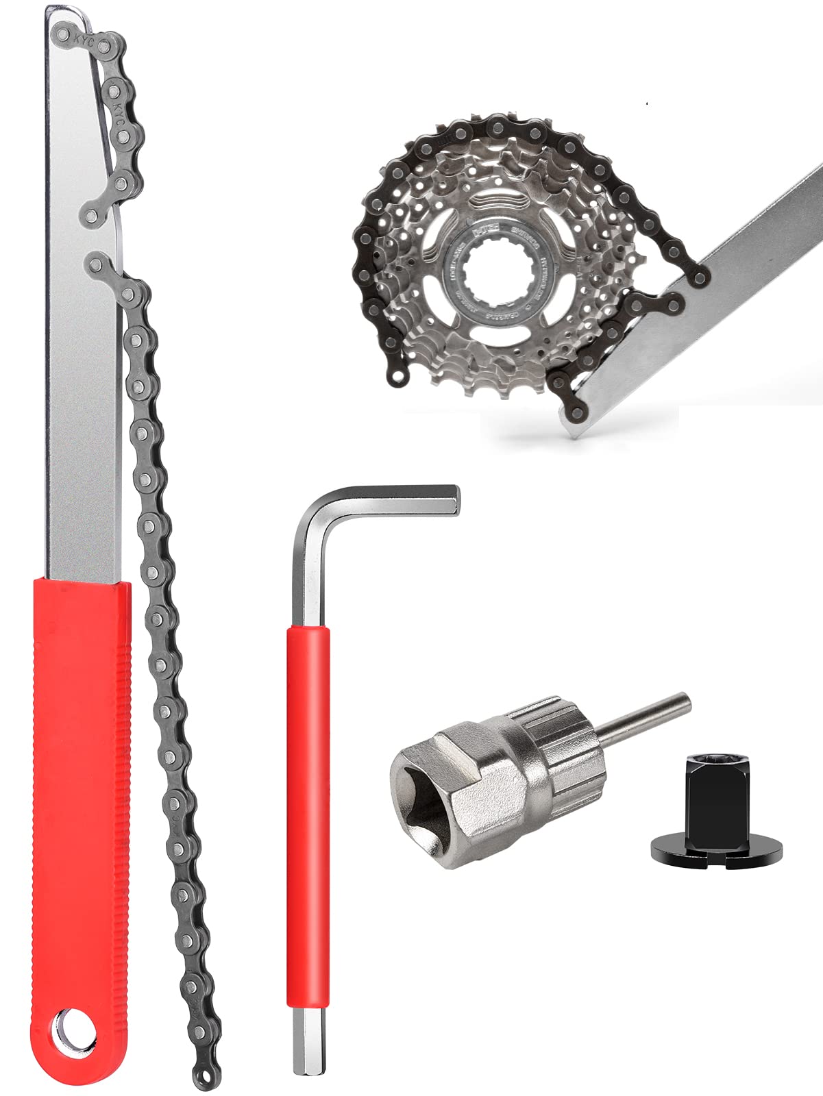 BEAUGIREW Bike Cassette Removal Tool Kit - Professional Bicycle Freewheel & Sprocket Remover with Chain Whip, Hex Wrench & Square Head - Perfect for MTB, Mountain & Road Bike Maintenance & Repair