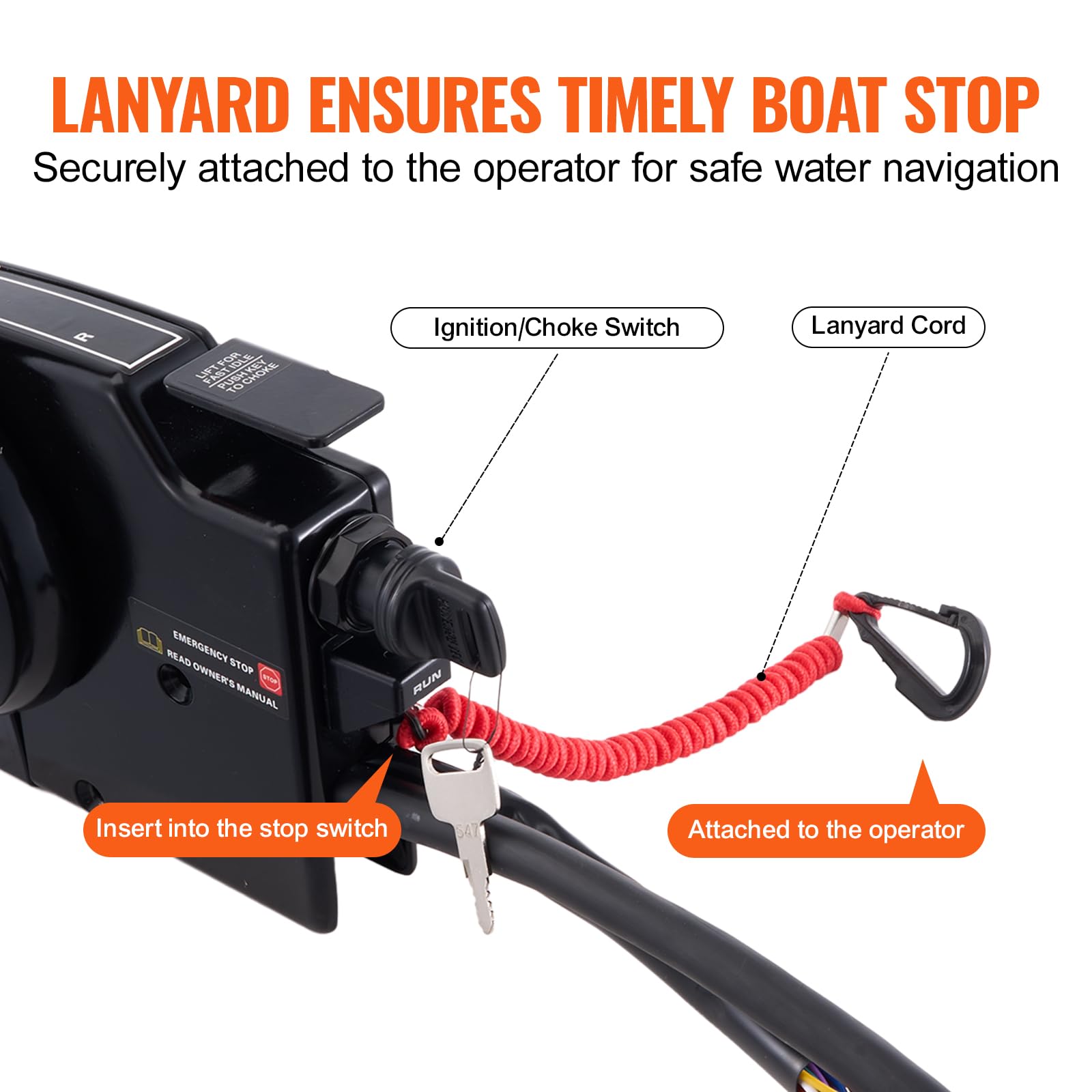 Mercury Outboard Remote Control Single Lever Binnacle 881170A13 - Side Mounted Boat Throttle Control with Key Switch & Safety Lanyard | Perfect for Marine Boating, Fishing & Water Sports