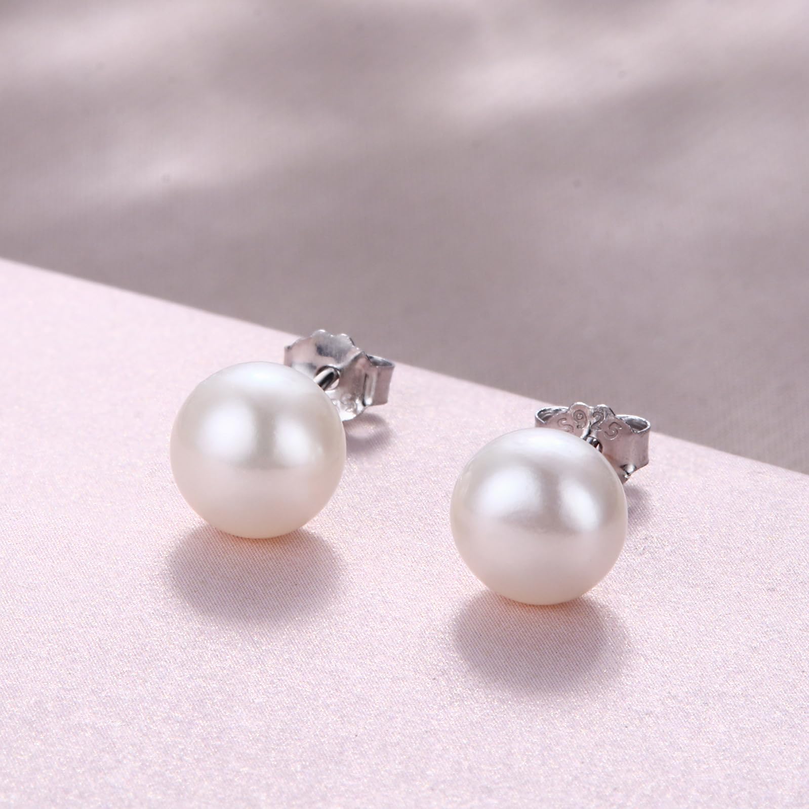 5 Pairs Genuine Freshwater Pearl Stud Earrings for Women - 18K White Gold Plated Sterling Silver Bridal Jewelry Set | Wedding, Anniversary, Party & Everyday Elegant Accessories