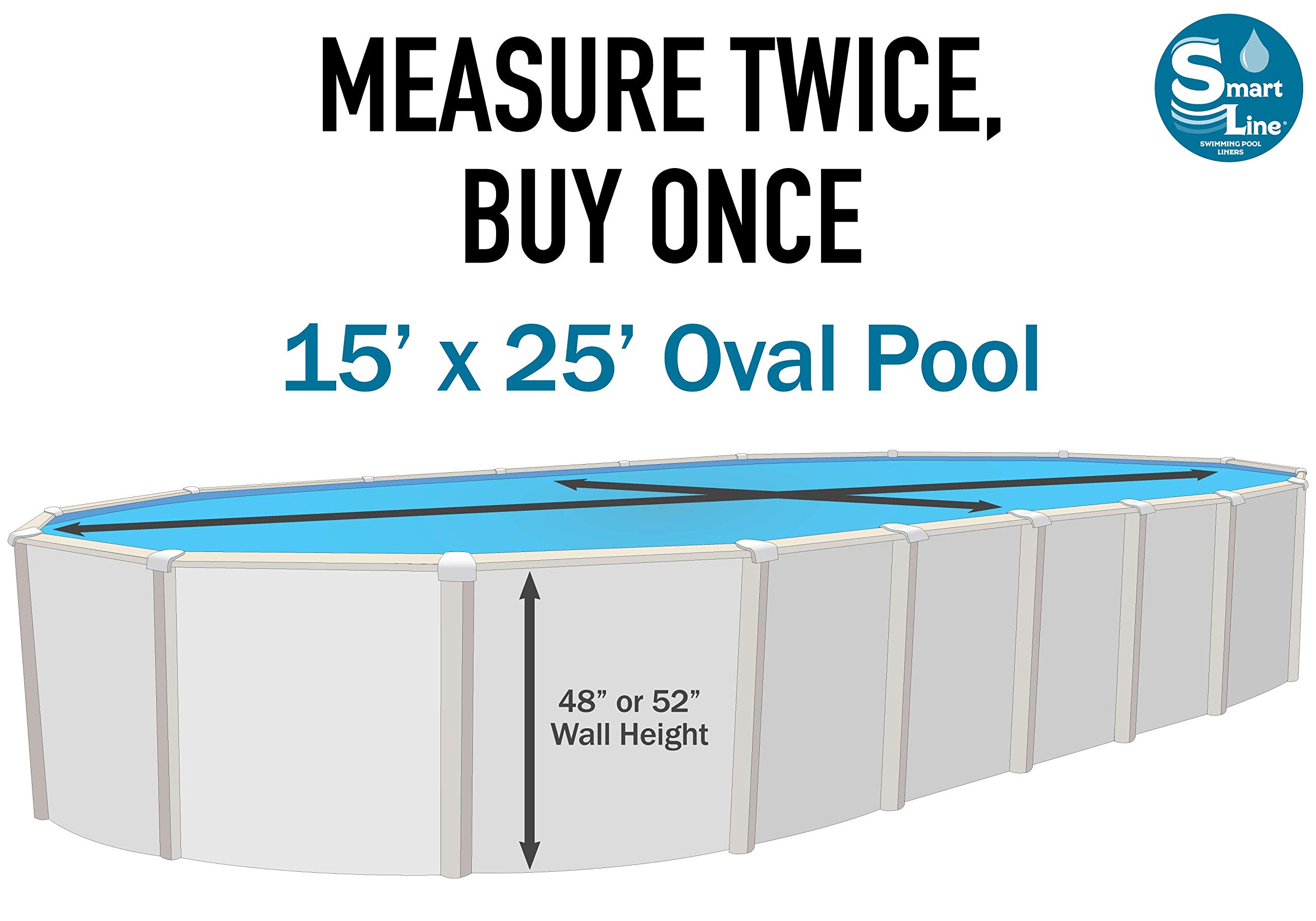 Smartline 15 ft x 25 ft Oval Swimming Pool Liner - Heavy Duty 25 Gauge Virgin Vinyl | Overlap Style for Steel Sided Above Ground Pools | River Slate Design | 48-52 Inch Wall Height | Perfect for Backyard Summer Fun, Family Gatherings & Outdoor Relaxation