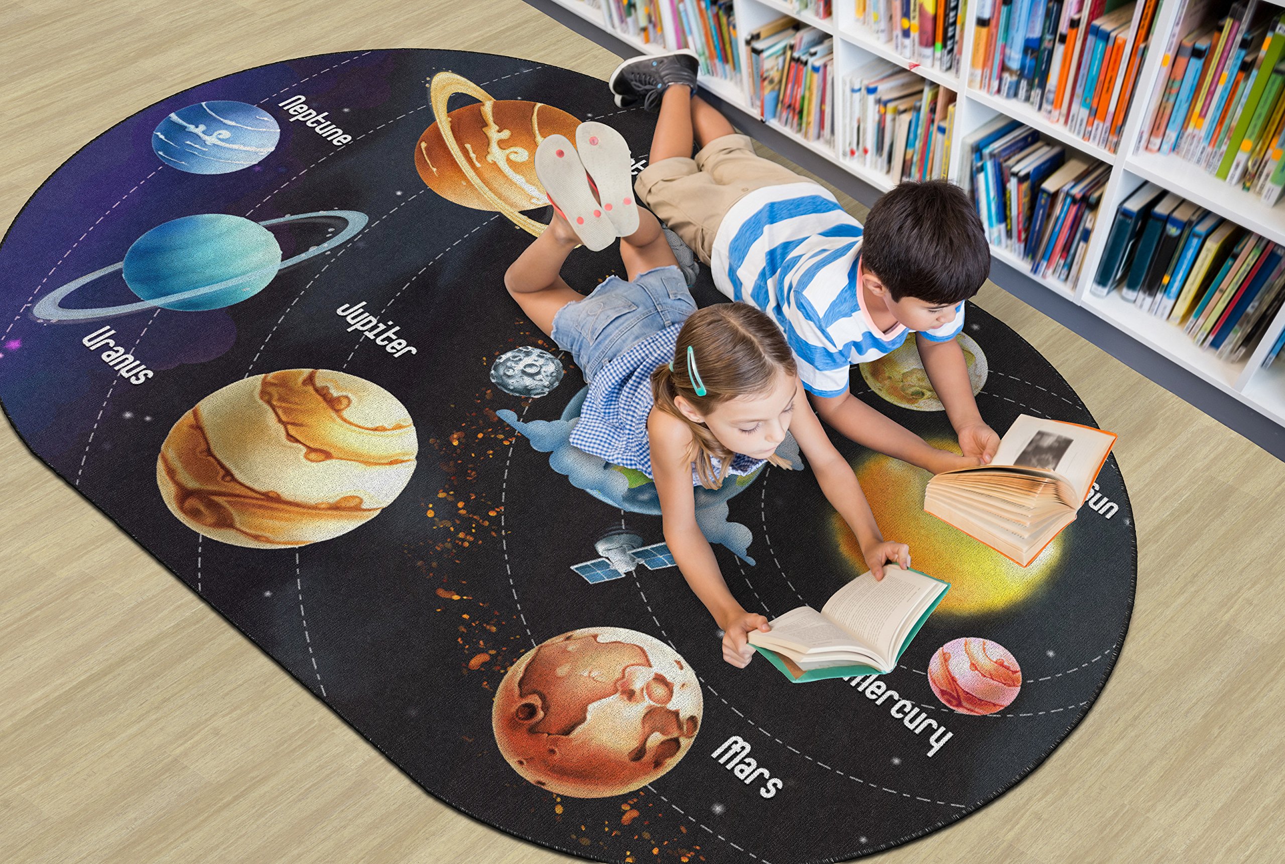 Flagship Carpets All The Planets in My Solar System Oval Educational Rug - 6' x 8'4
