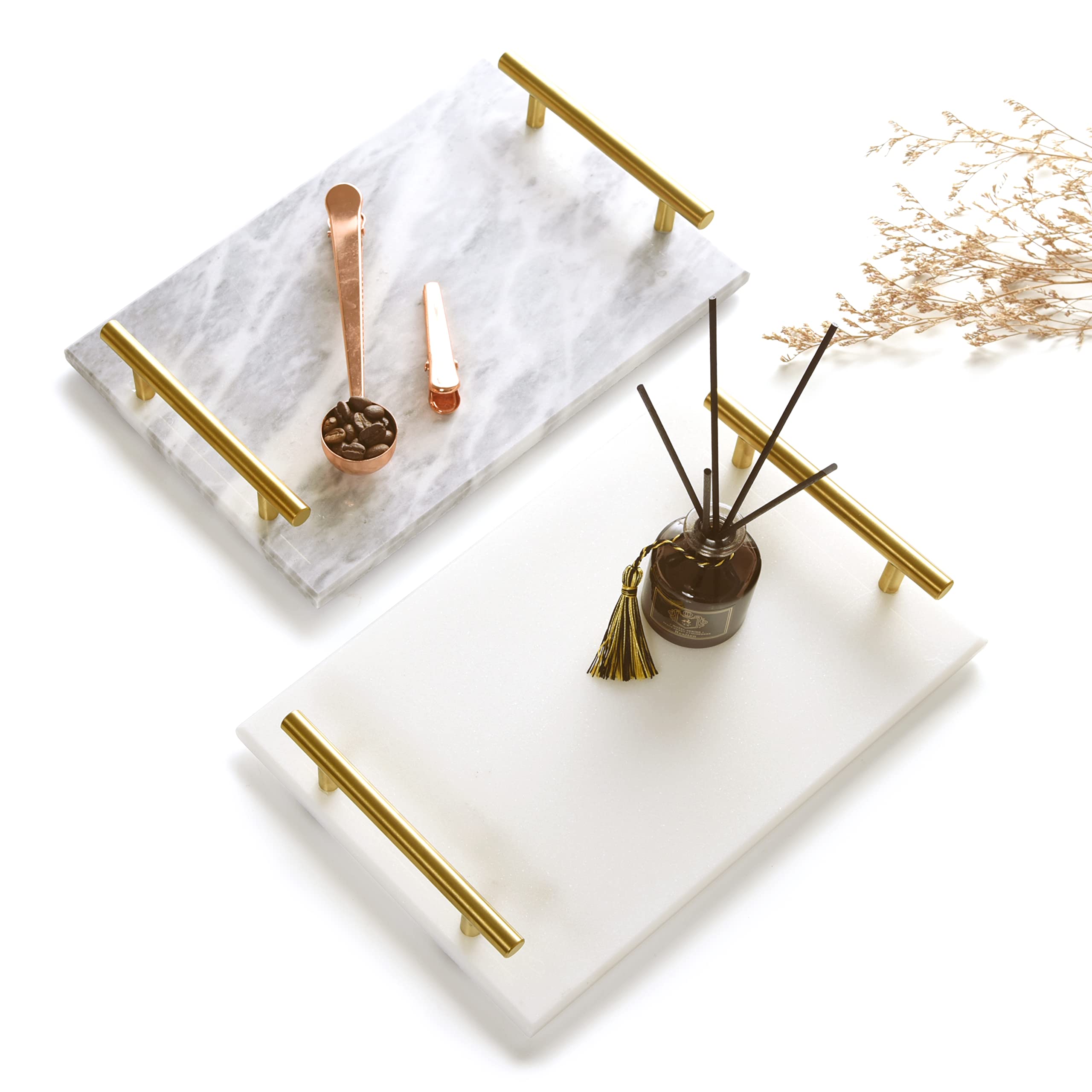 Luxury White Marble Tray with Gold Handle - 11.8