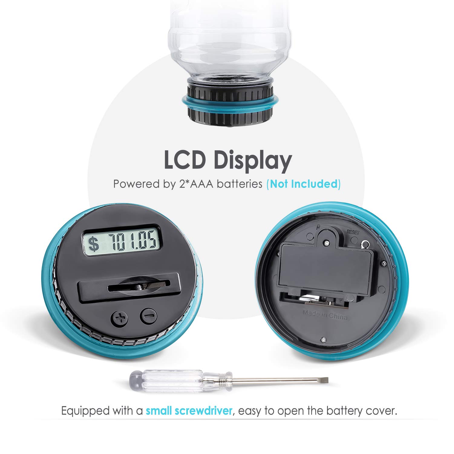 VCertcpl Digital Coin Counting Piggy Bank with LCD Counter - 1.8L Large Capacity Money Jar for Boys & Adults - Compatible with All US Coins (Blue) - Perfect for Saving, Budgeting, and Teaching Kids Financial Responsibility
