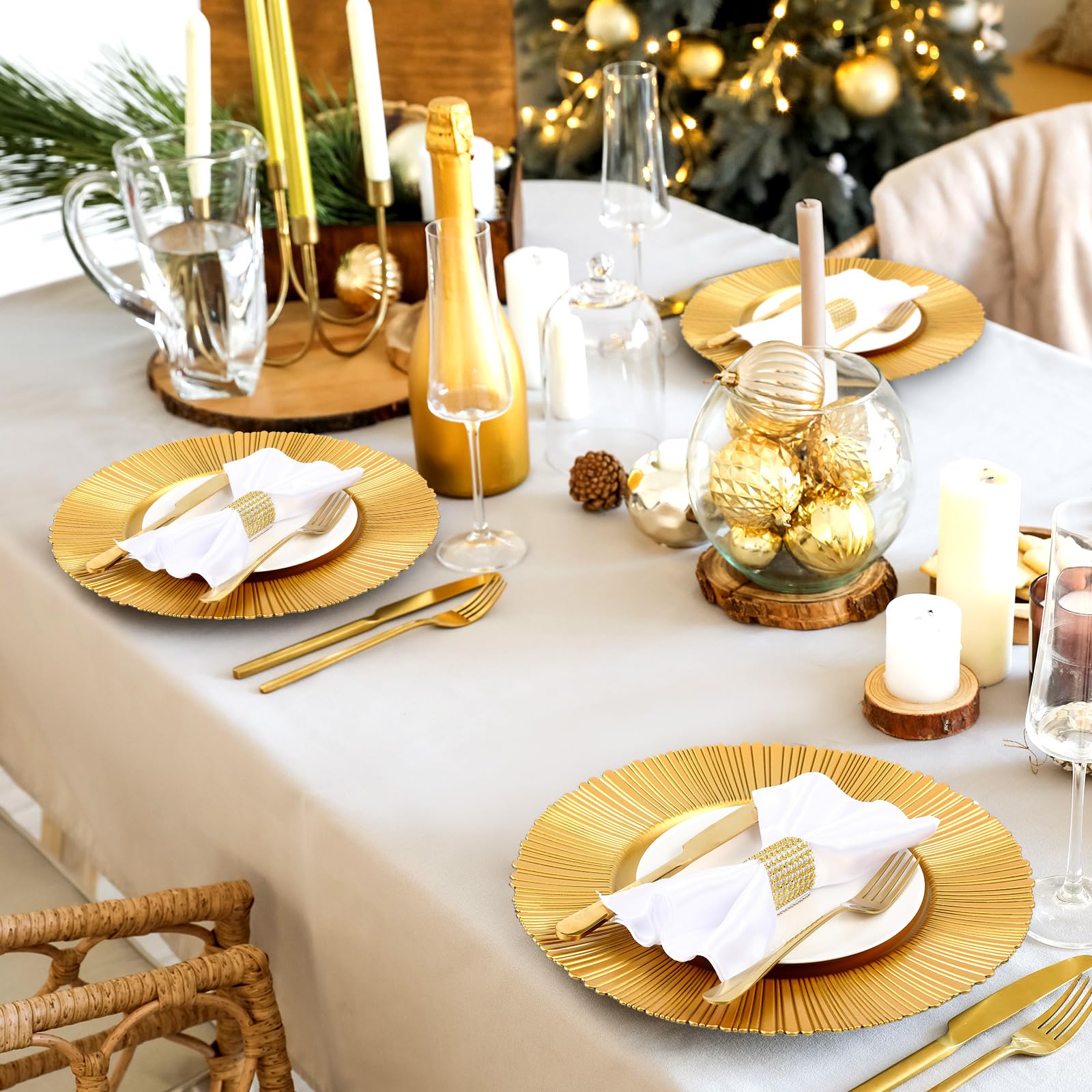 50 Pack 13 Inch Gold Plastic Charger Plates - Elegant Round Dinner Plates for Wedding, Party, Bridal Shower & Table Setting Decor - Bulk Disposable Chargers for Formal Events & Special Occasions
